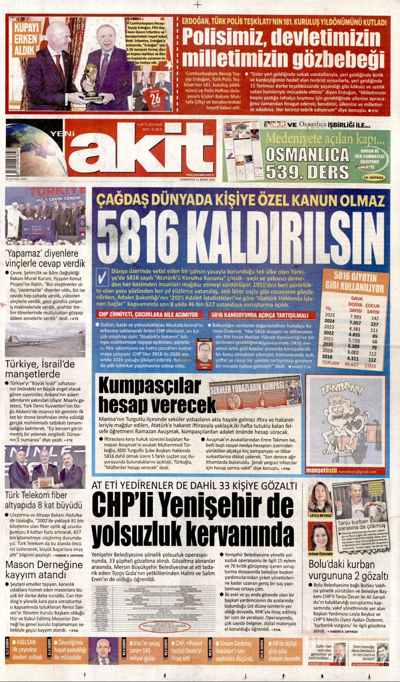 Yeni Akit Gazetesi Manşeti - 11.04.2026