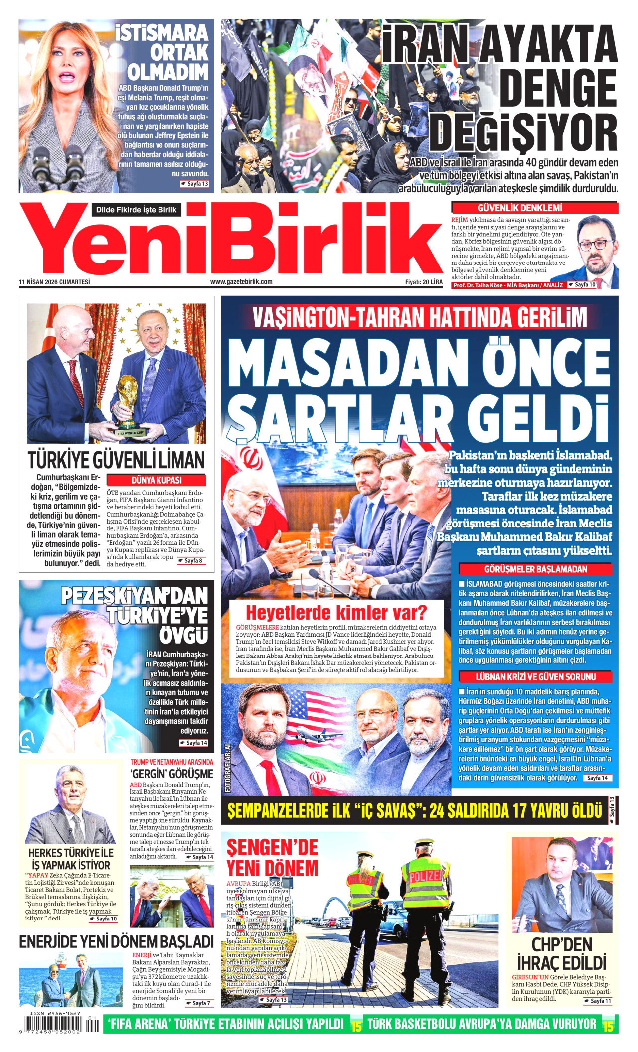 YeniBirlik Gazetesi Manşeti - 11 Nisan 2026 Birinci Sayfa