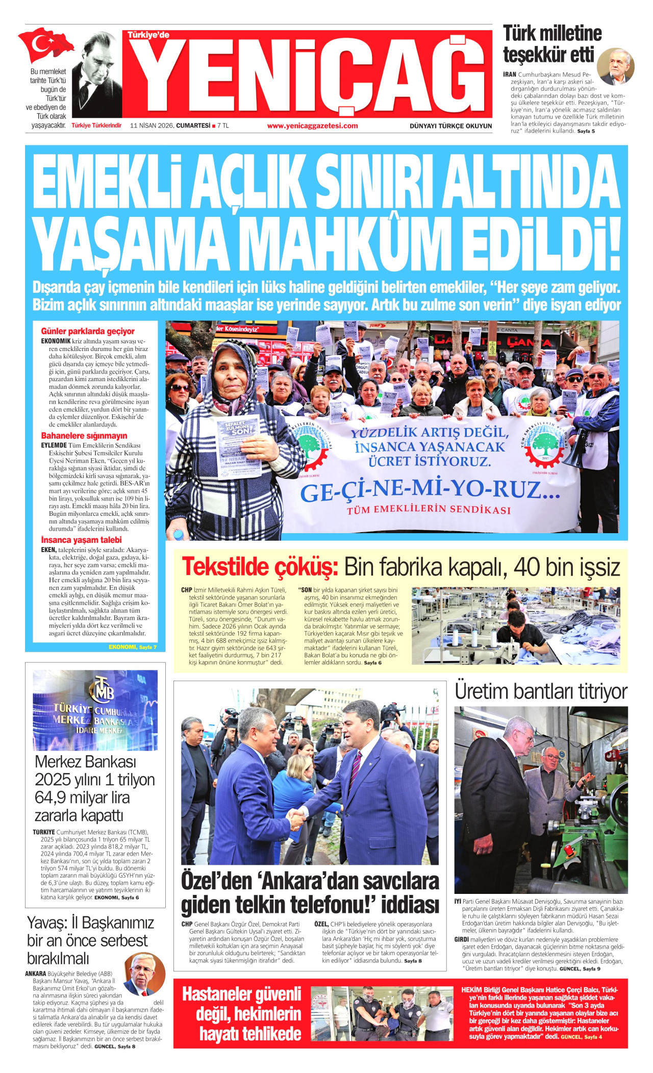 Yeniçağ Gazetesi Manşeti - 11.04.2026
