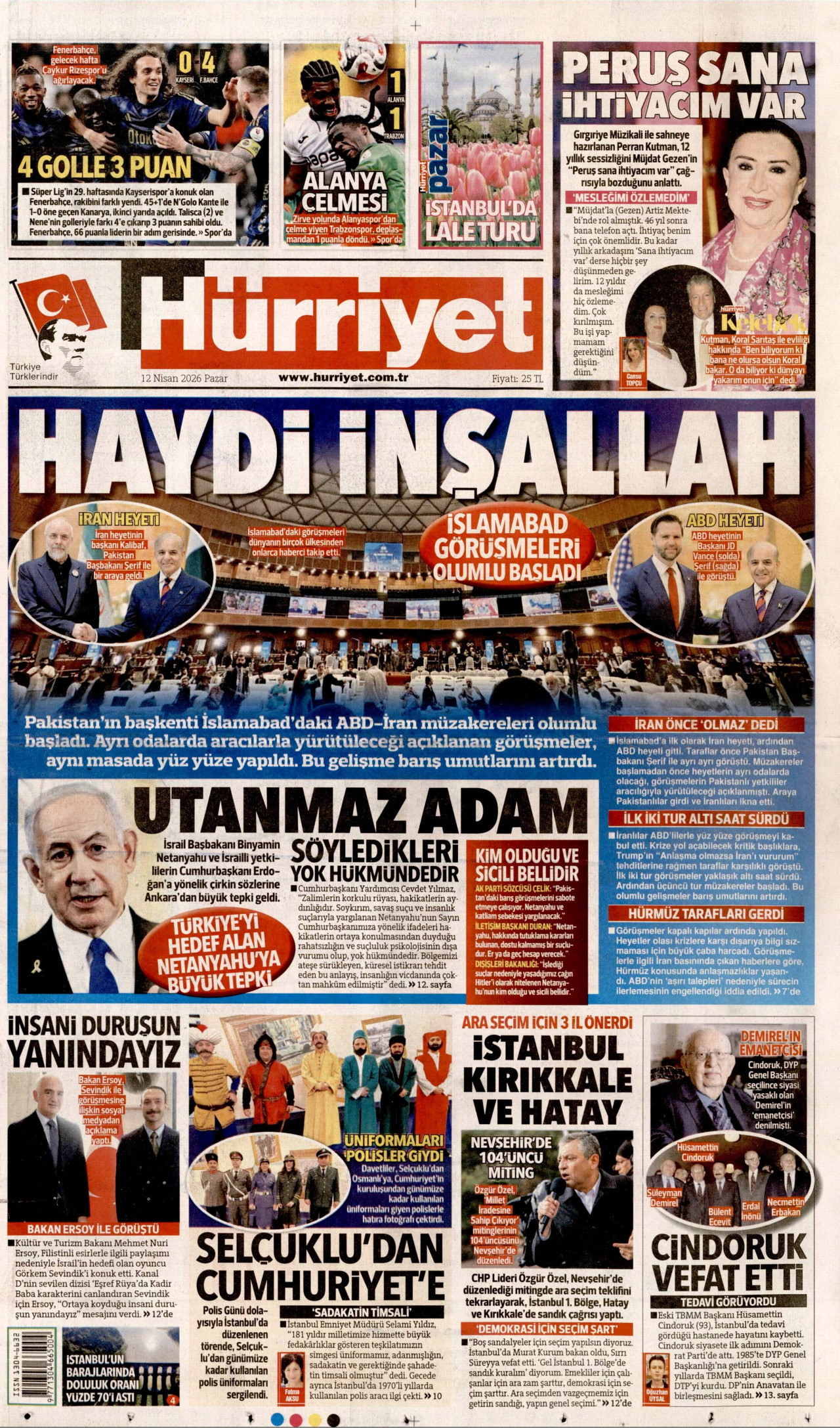 Hürriyet Gazetesi Manşeti - 12 Nisan 2026 Birinci Sayfa
