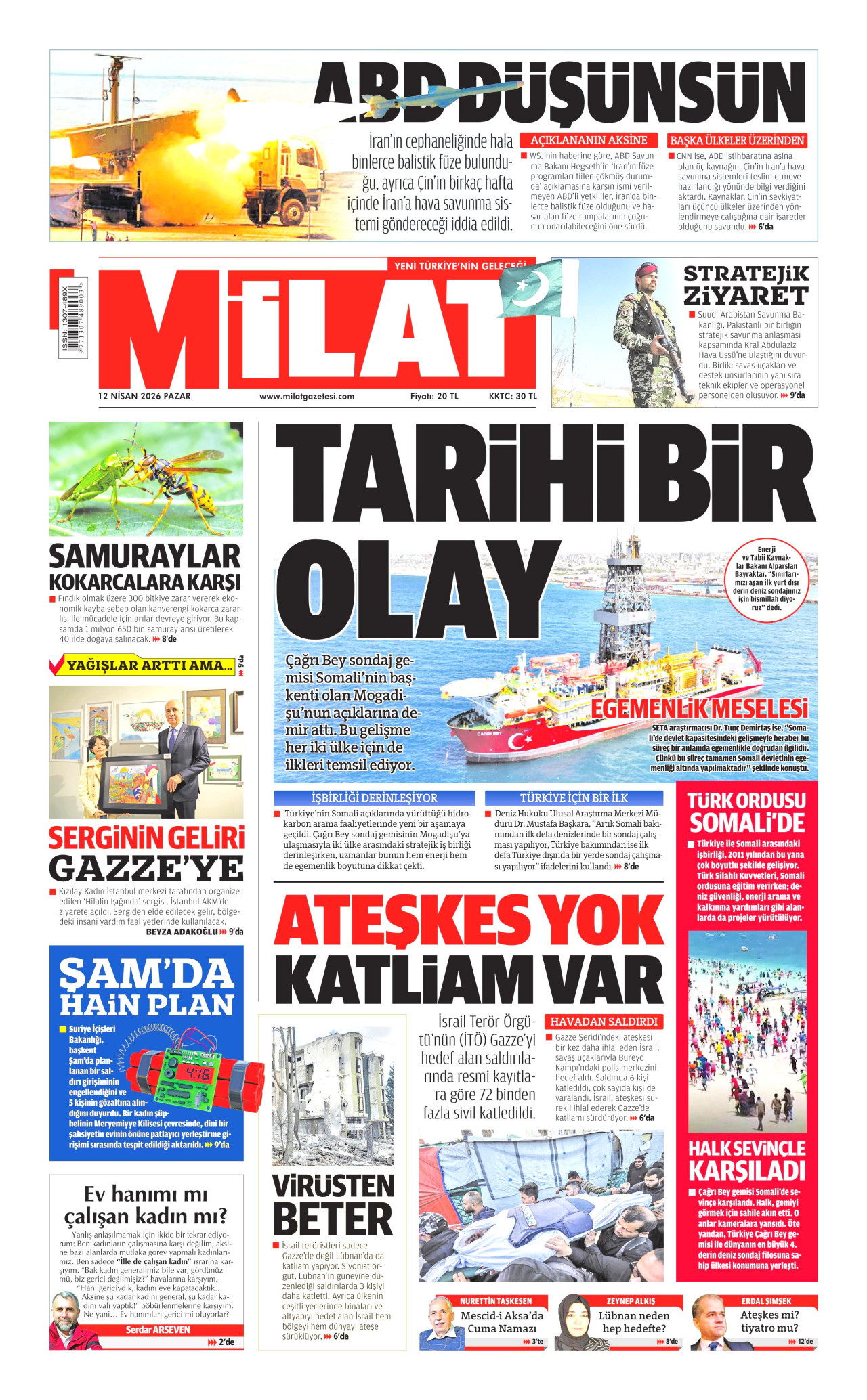 Milat Gazetesi Manşeti - 12 Nisan 2026 Birinci Sayfa