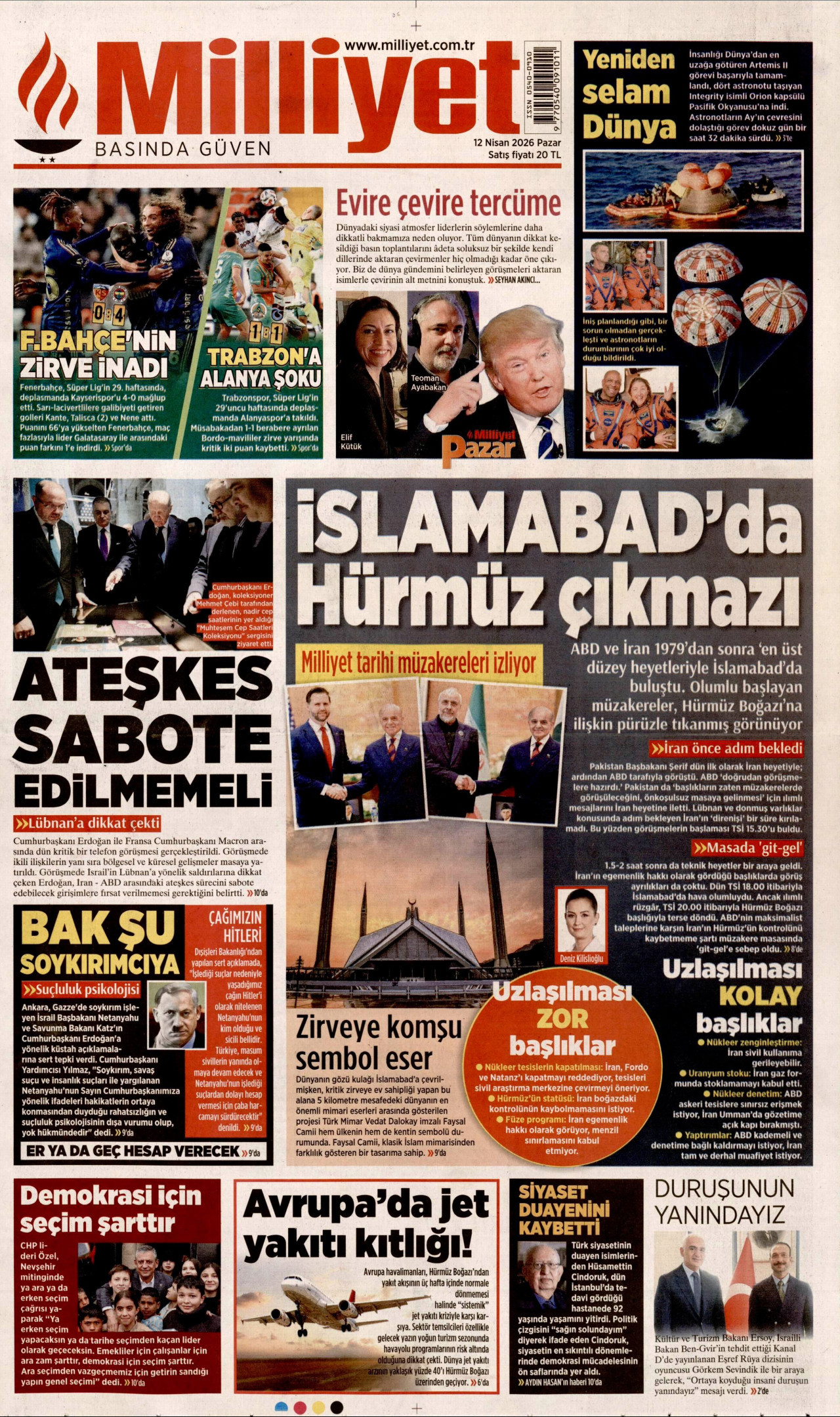 Milliyet Gazetesi Manşeti - 12 Nisan 2026 Birinci Sayfa