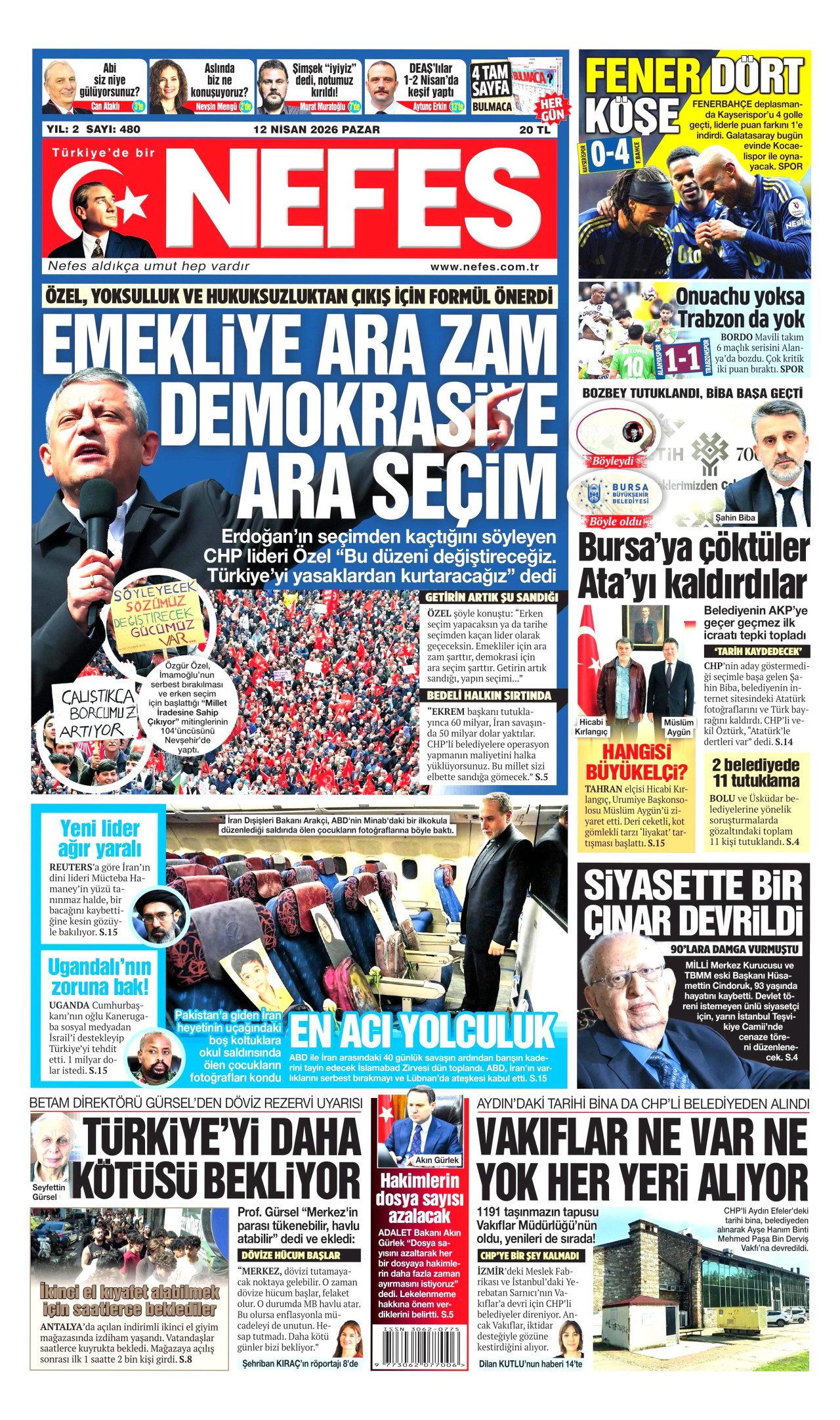 Nefes Gazetesi Manşeti - 12 Nisan 2026 Birinci Sayfa