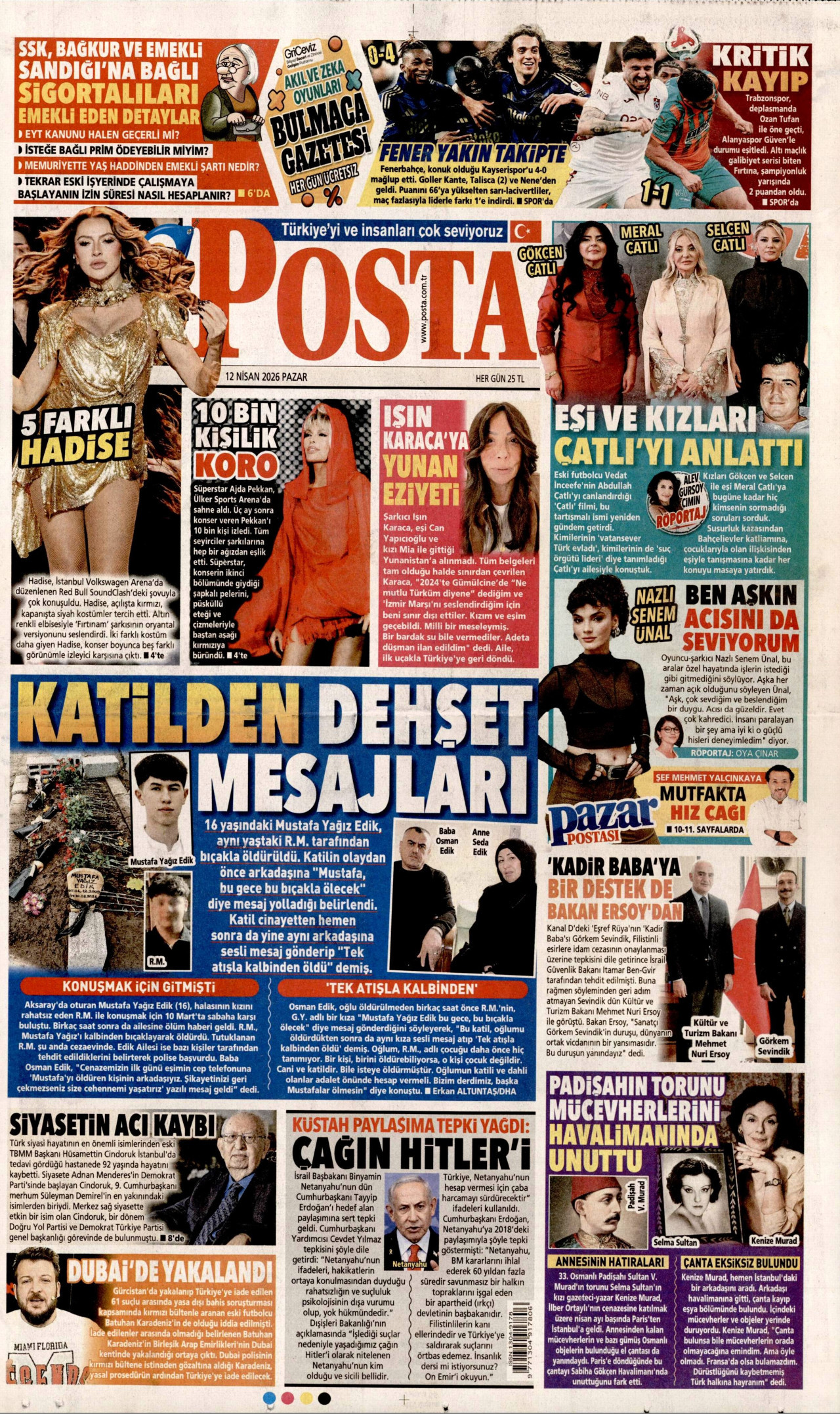 Posta Gazetesi Manşeti - 12 Nisan 2026 Birinci Sayfa