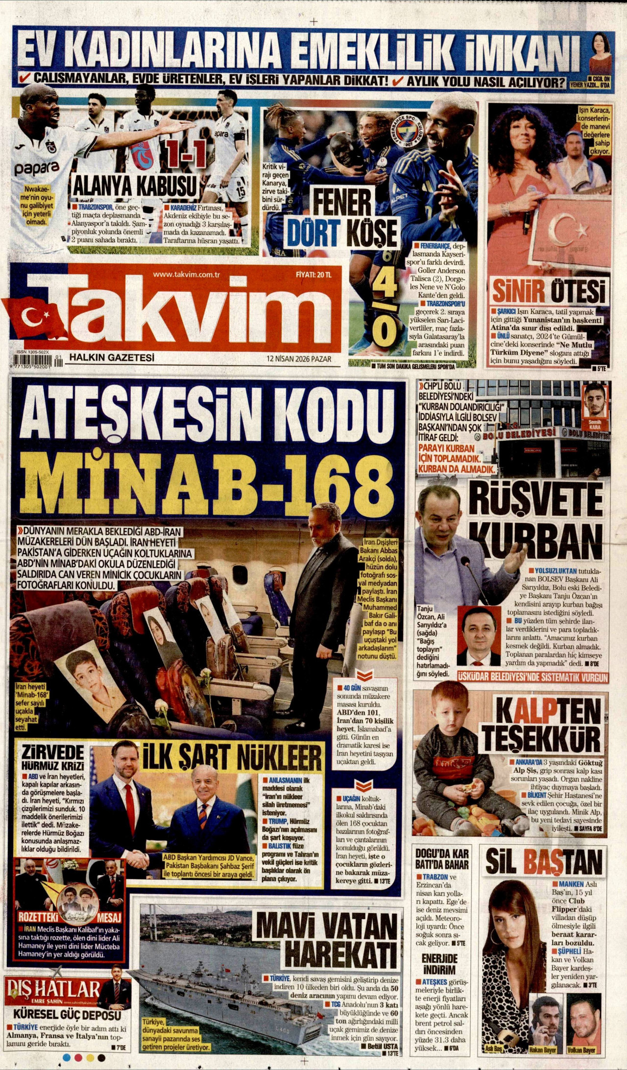 Takvim Gazetesi Manşeti - 12 Nisan 2026 Birinci Sayfa