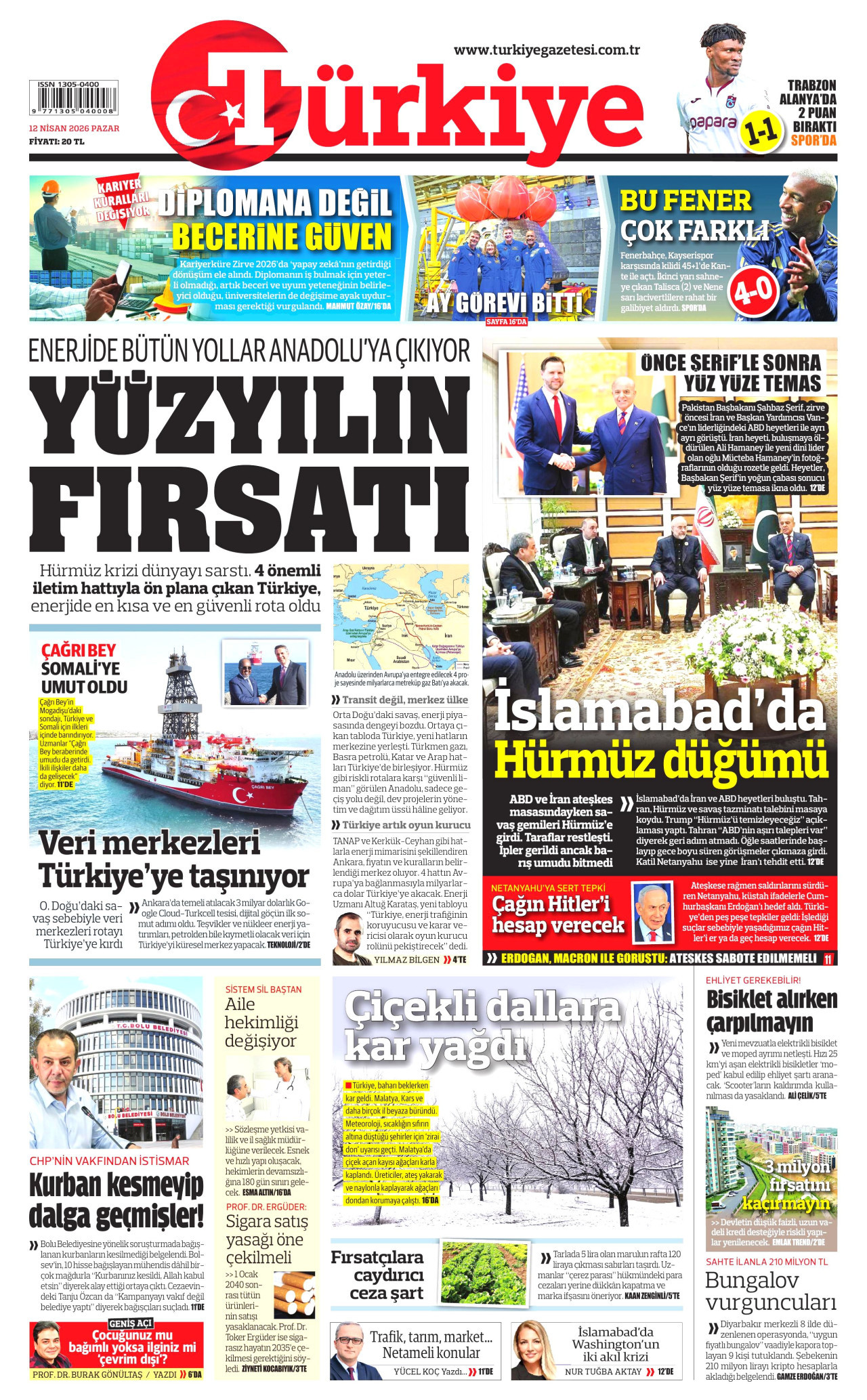 Türkiye Gazetesi Gazetesi Manşeti - 12 Nisan 2026 Birinci Sayfa