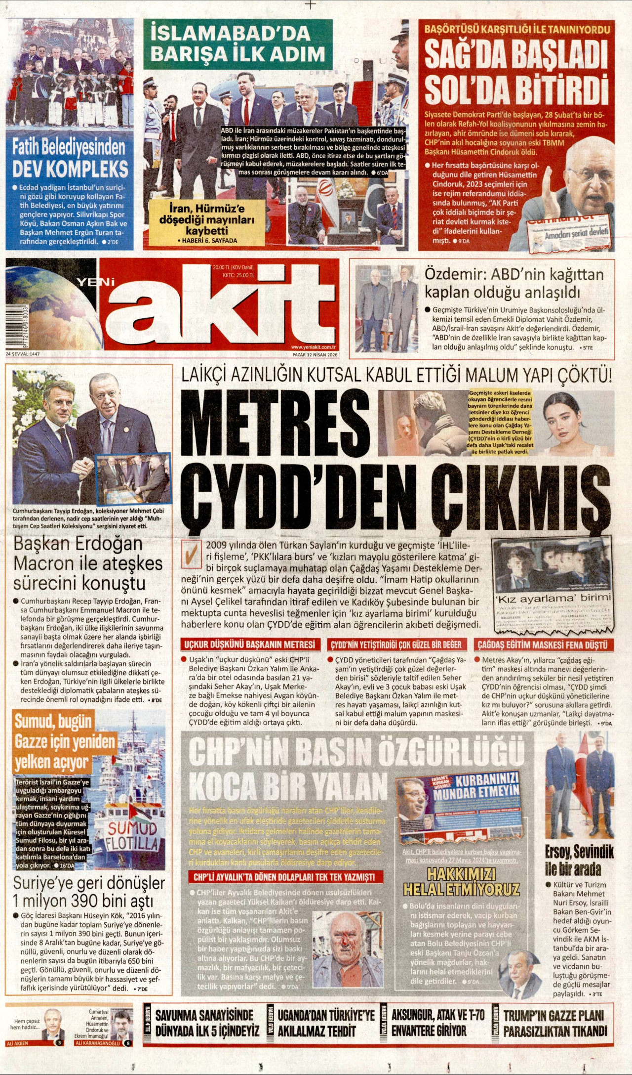 Yeni Akit Gazetesi Manşeti - 12.04.2026