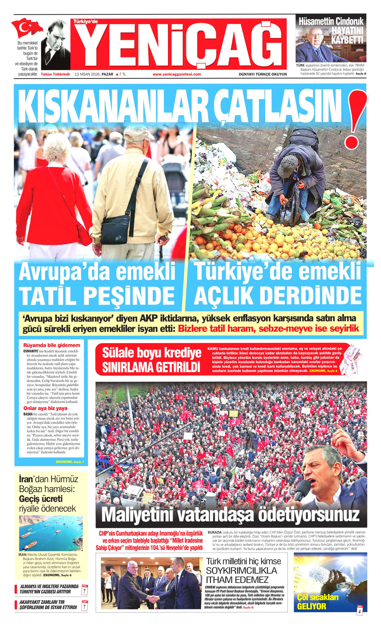 Yeniçağ Gazetesi Manşeti - 12.04.2026