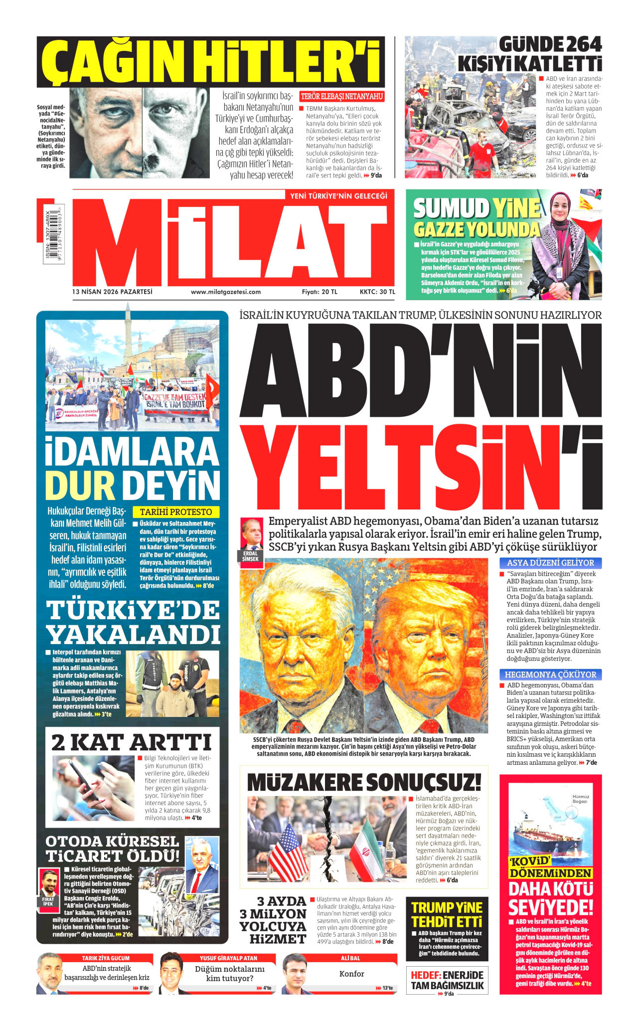 Milat Gazetesi Manşeti - 13.04.2026