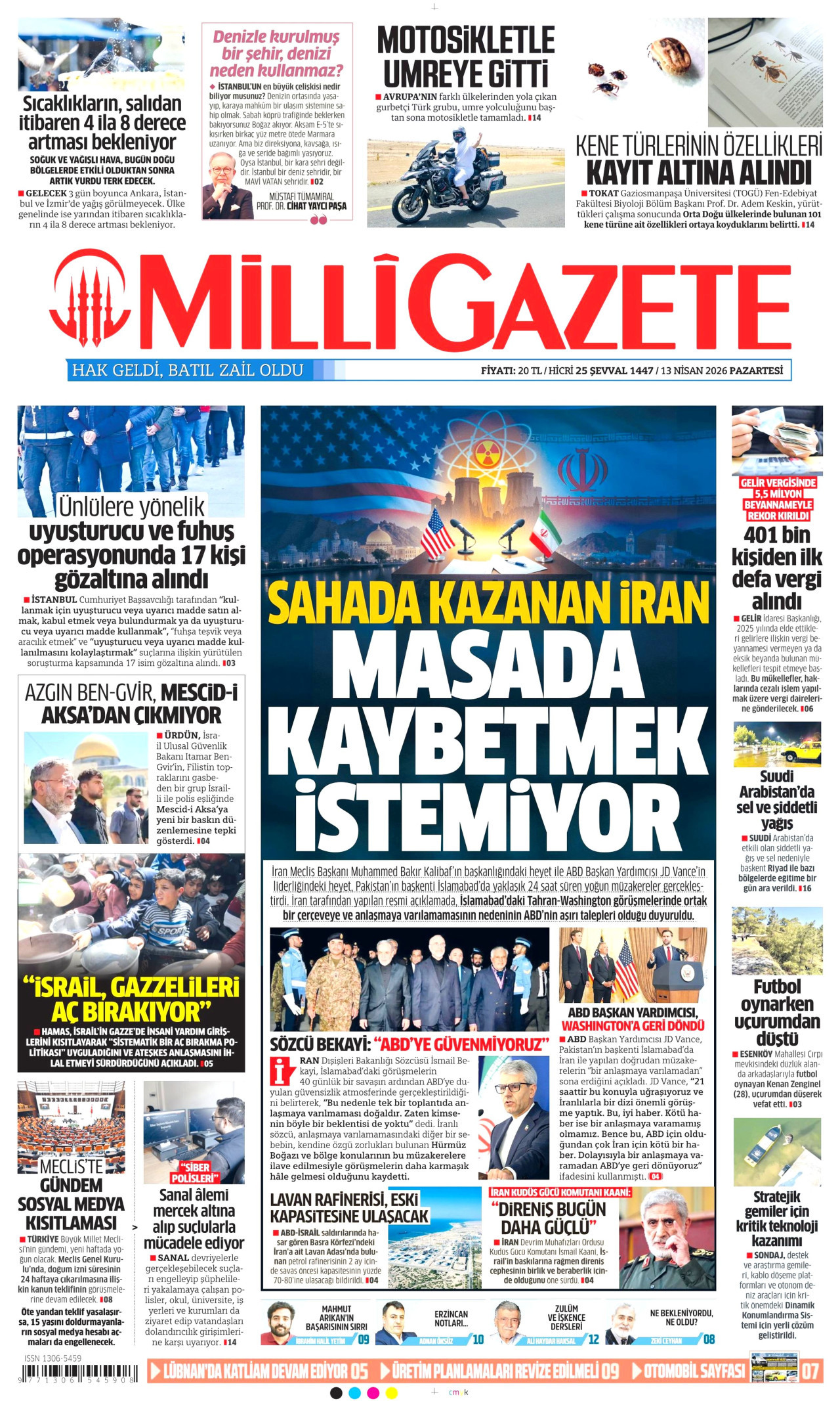 Milli Gazete Gazetesi Manşeti - 13 Nisan 2026 Birinci Sayfa