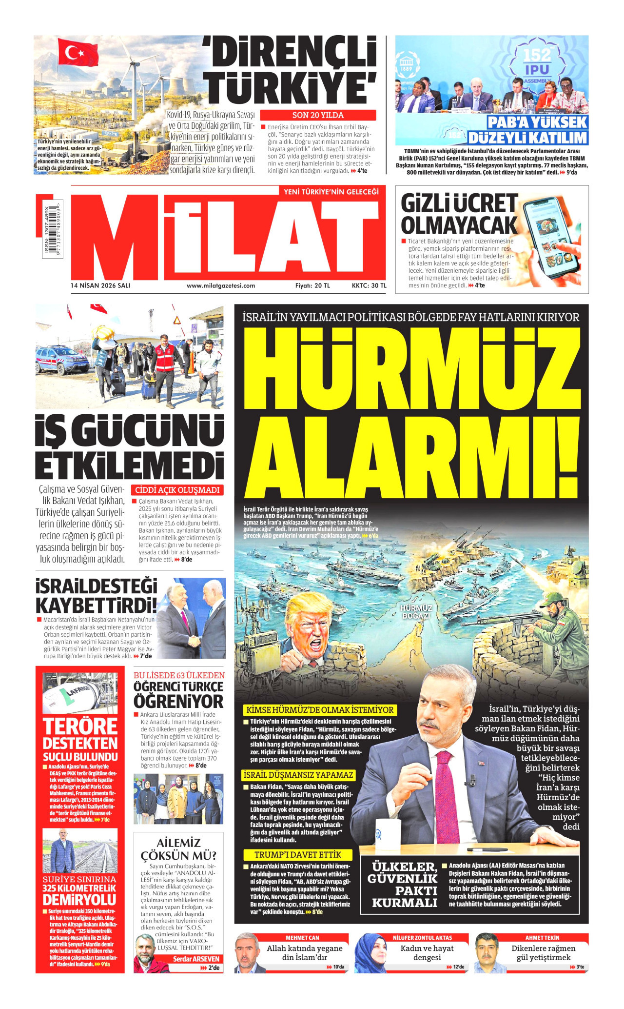 Milat Gazetesi Manşeti - 14.04.2026