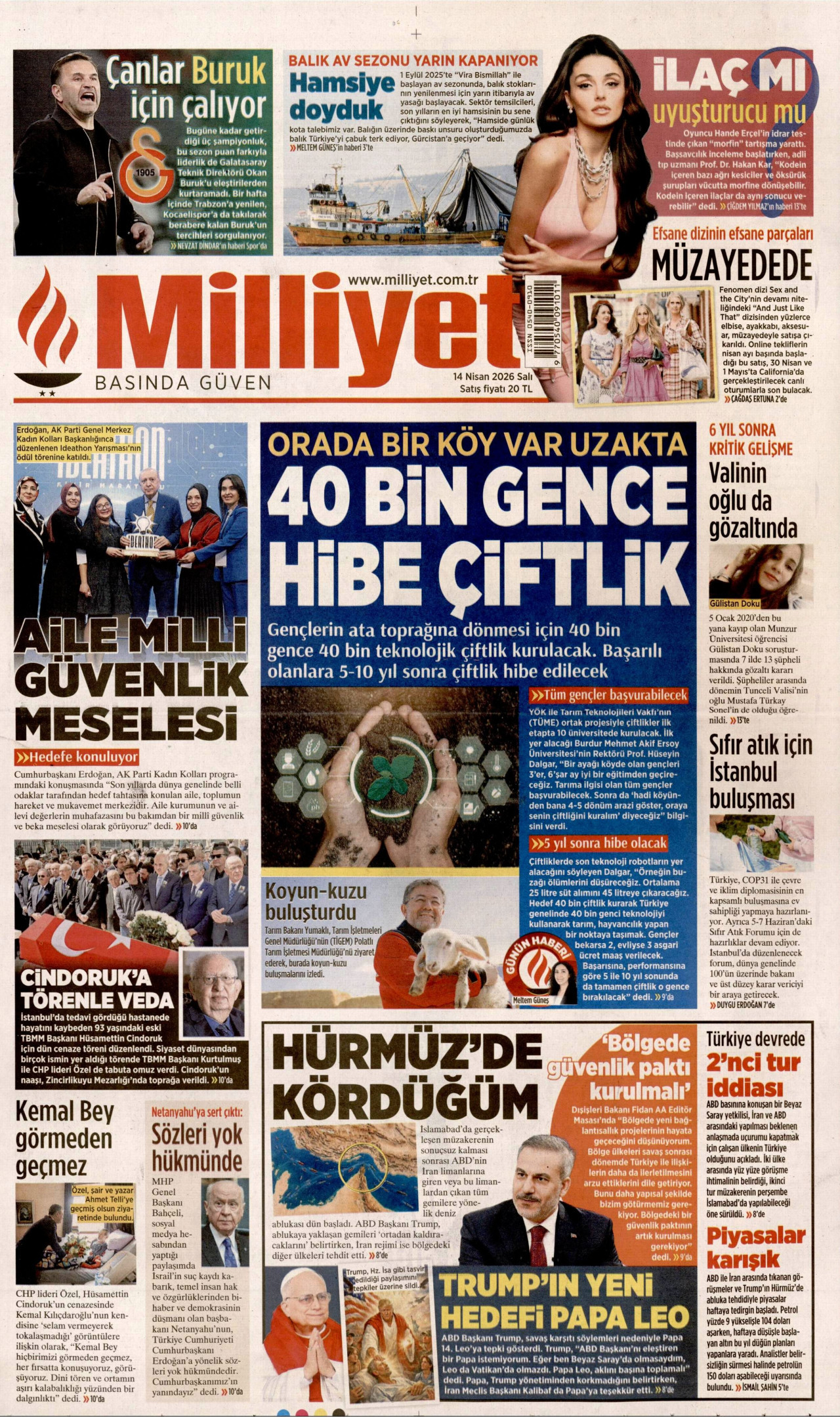 Milliyet Gazetesi Manşeti - 14 Nisan 2026 Birinci Sayfa
