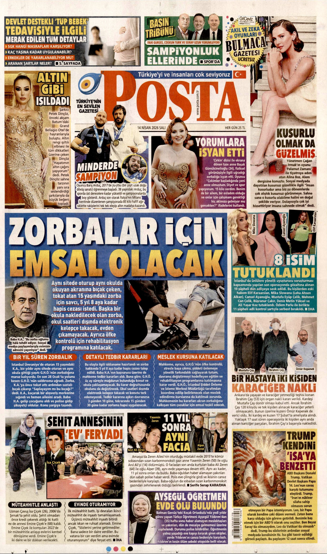 Posta Gazetesi Manşeti - 14 Nisan 2026 Birinci Sayfa