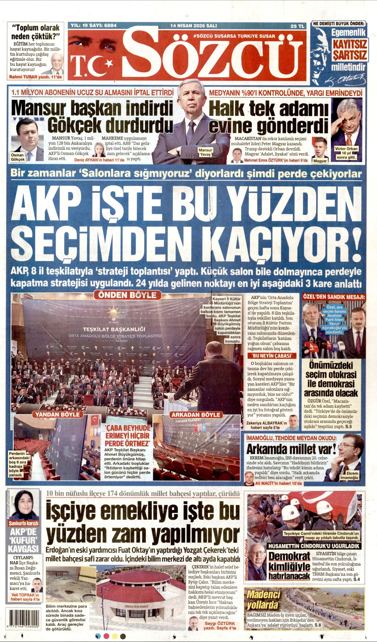 Sözcü Gazetesi Manşeti - 14 Nisan 2026 Birinci Sayfa
