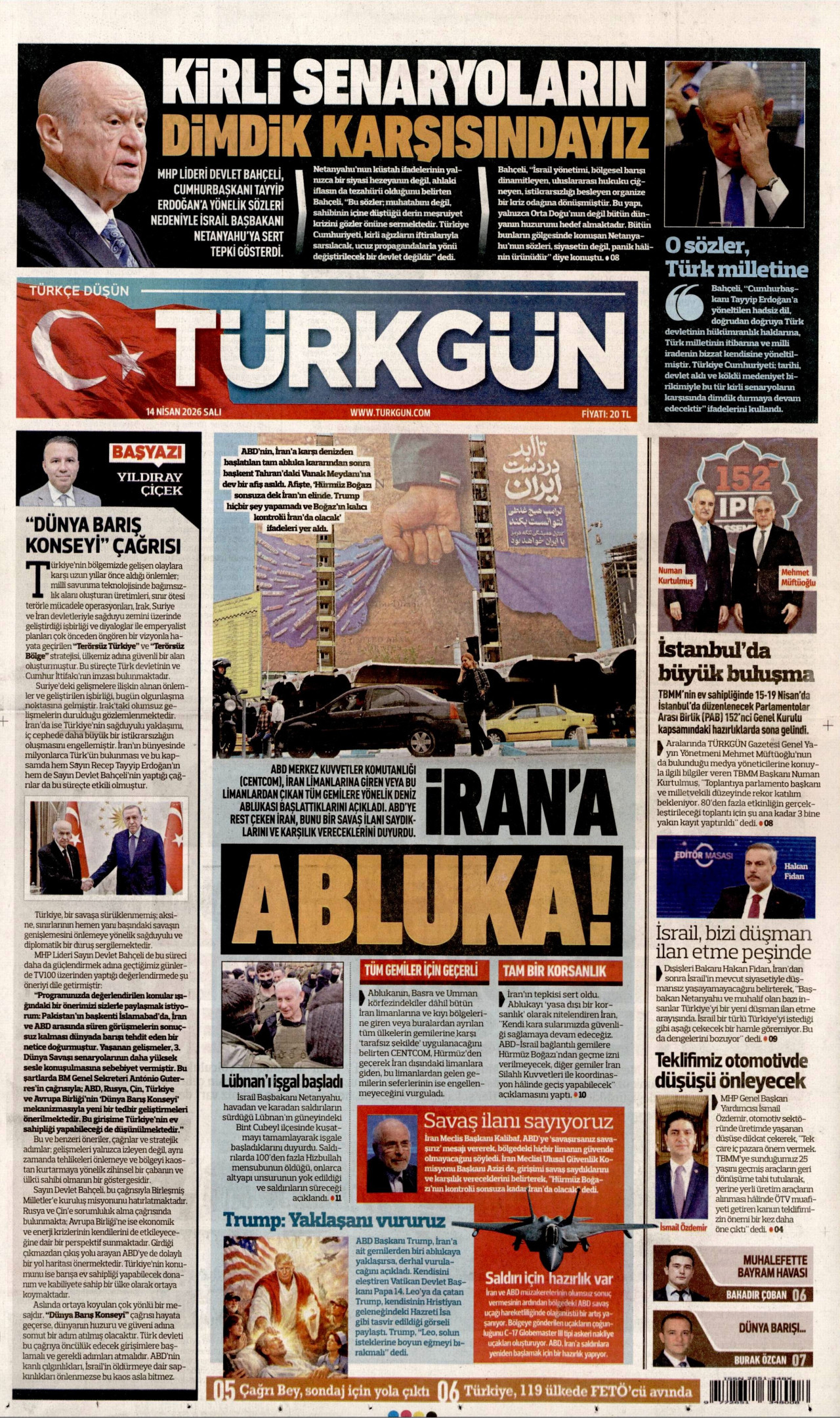Türkgün Gazetesi Manşeti - 14 Nisan 2026 Birinci Sayfa