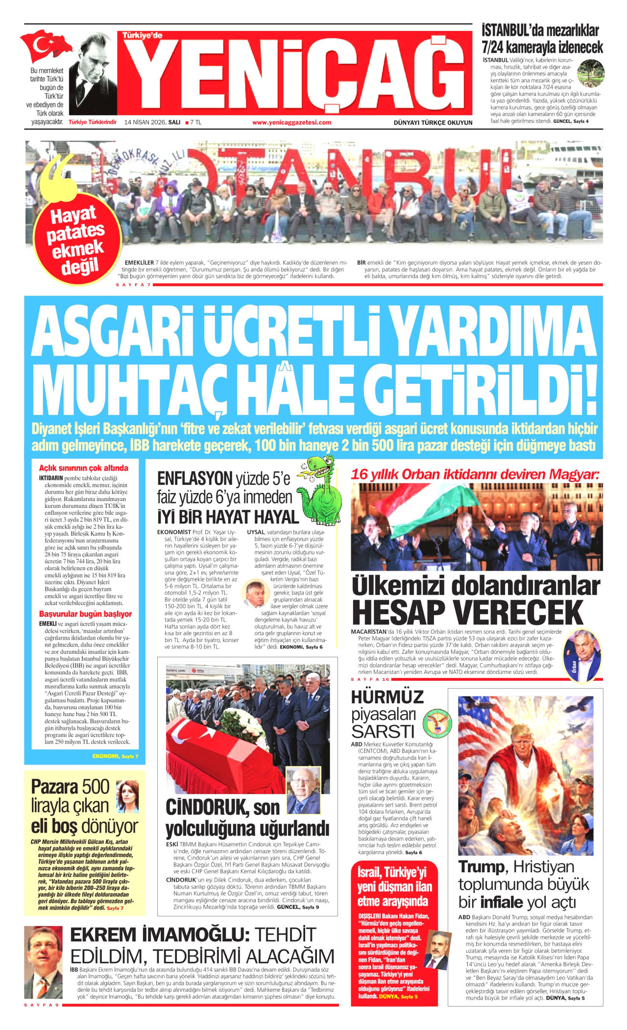 Yeniçağ Gazetesi Manşeti - 14.04.2026