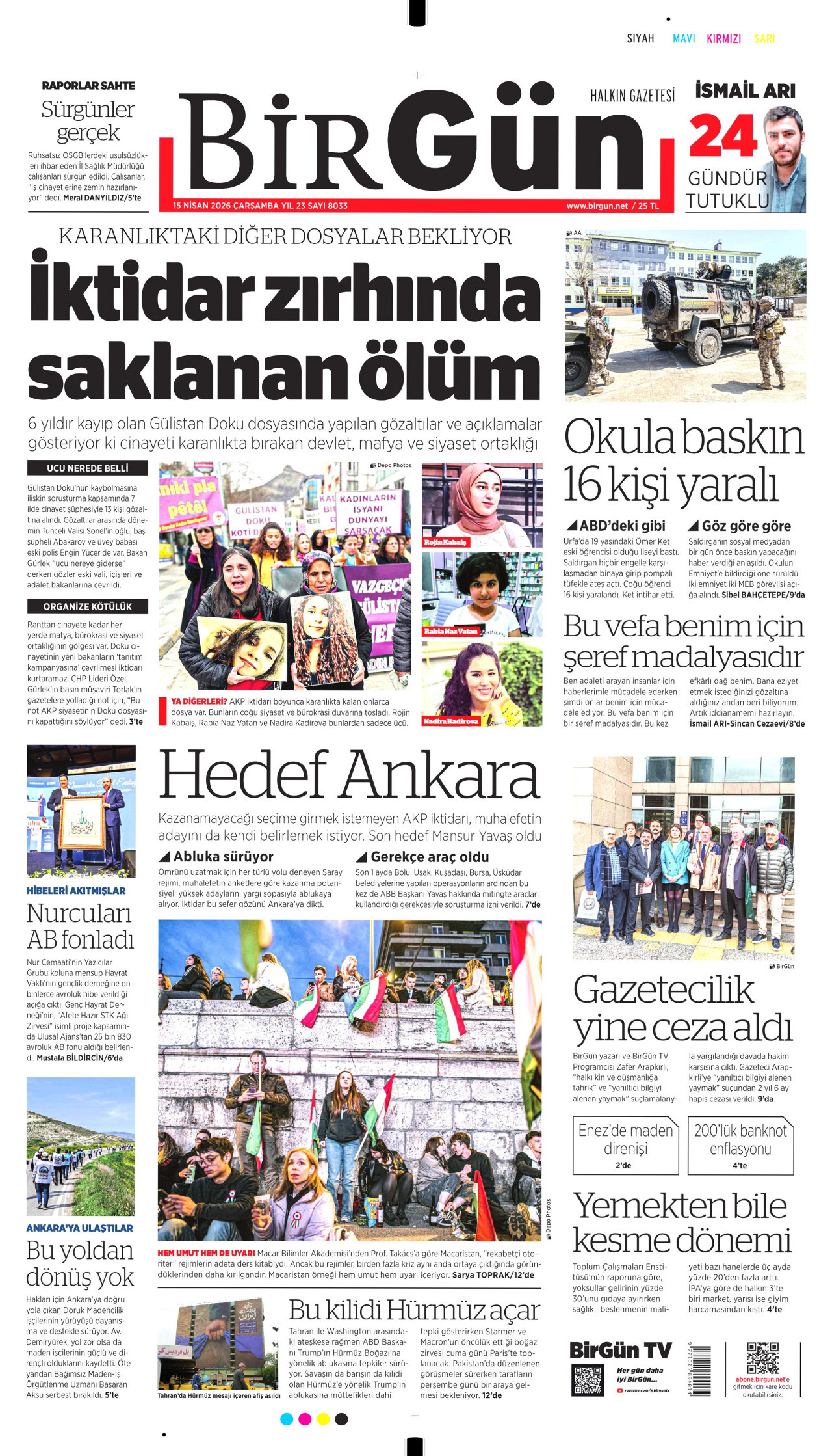 BirGün Gazetesi Manşeti - 15 Nisan 2026 Birinci Sayfa