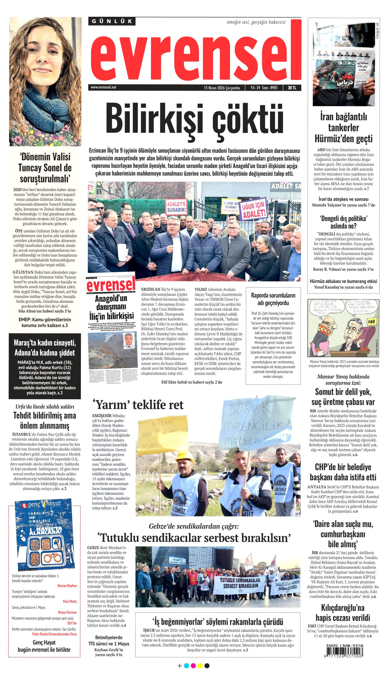 Evrensel Gazetesi Manşeti - 15.04.2026