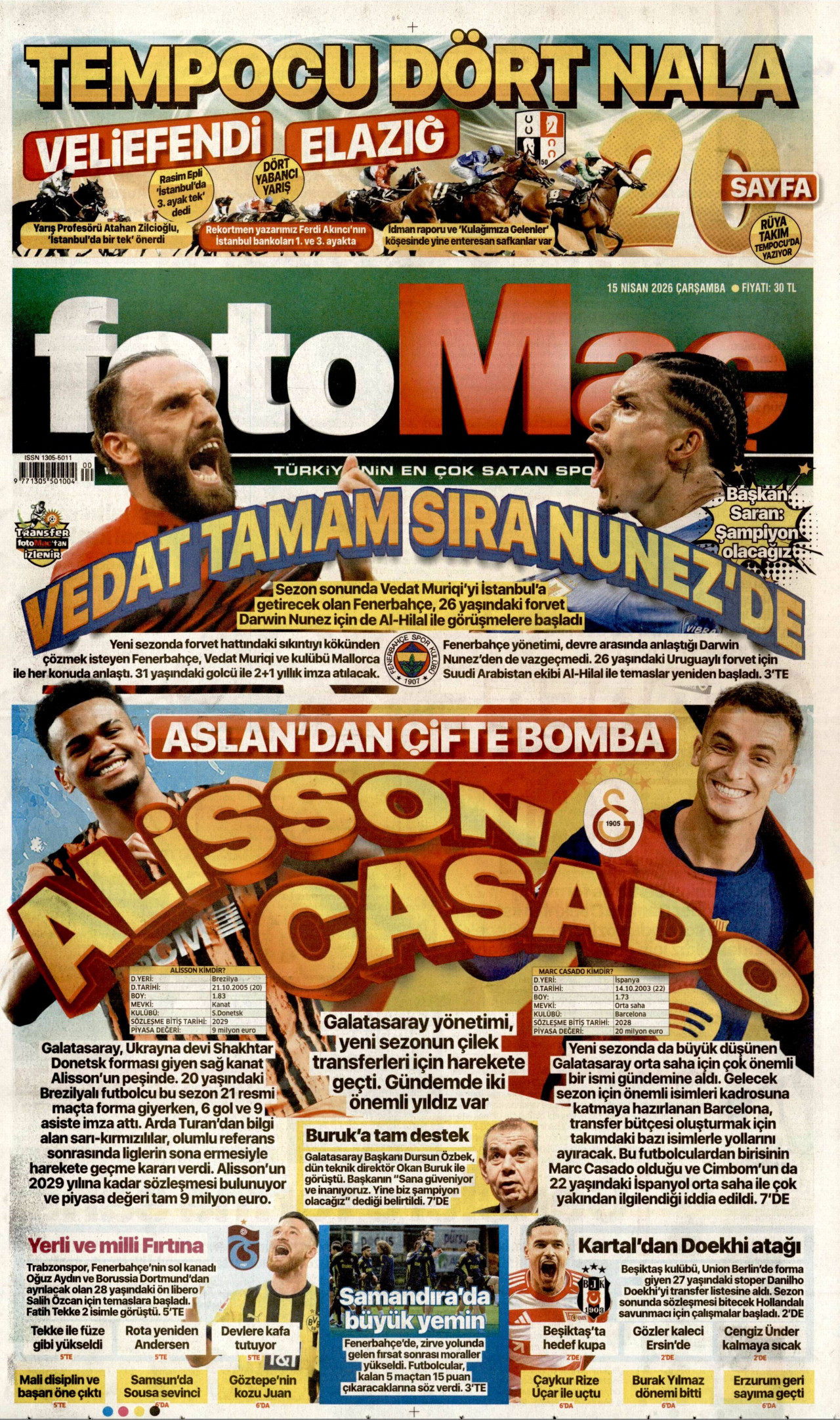 Fotomaç Gazetesi Manşeti - 15.04.2026