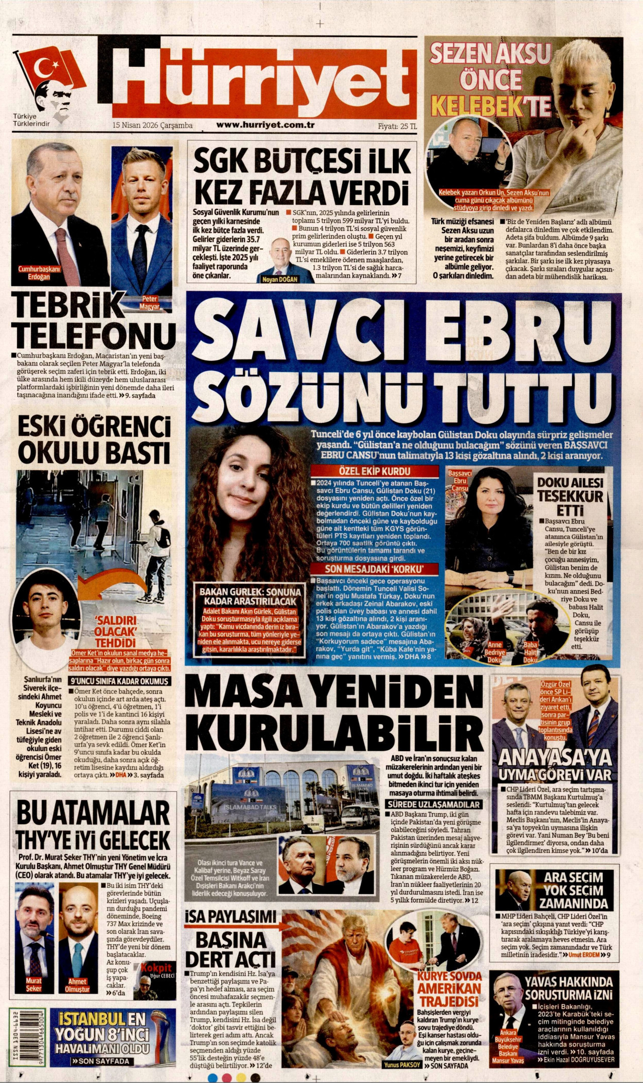 Hürriyet Gazetesi Manşeti - 15.04.2026