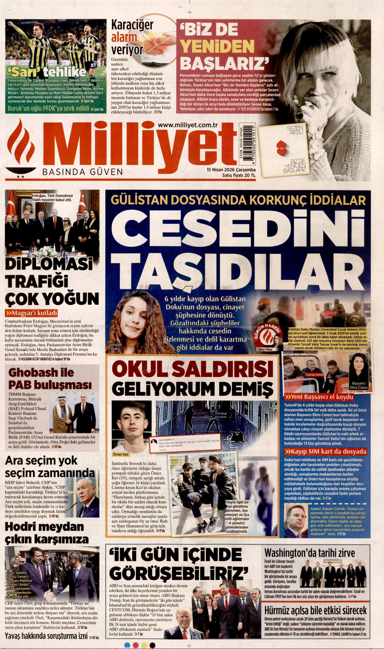 Milliyet Gazetesi Manşeti - 15 Nisan 2026 Birinci Sayfa