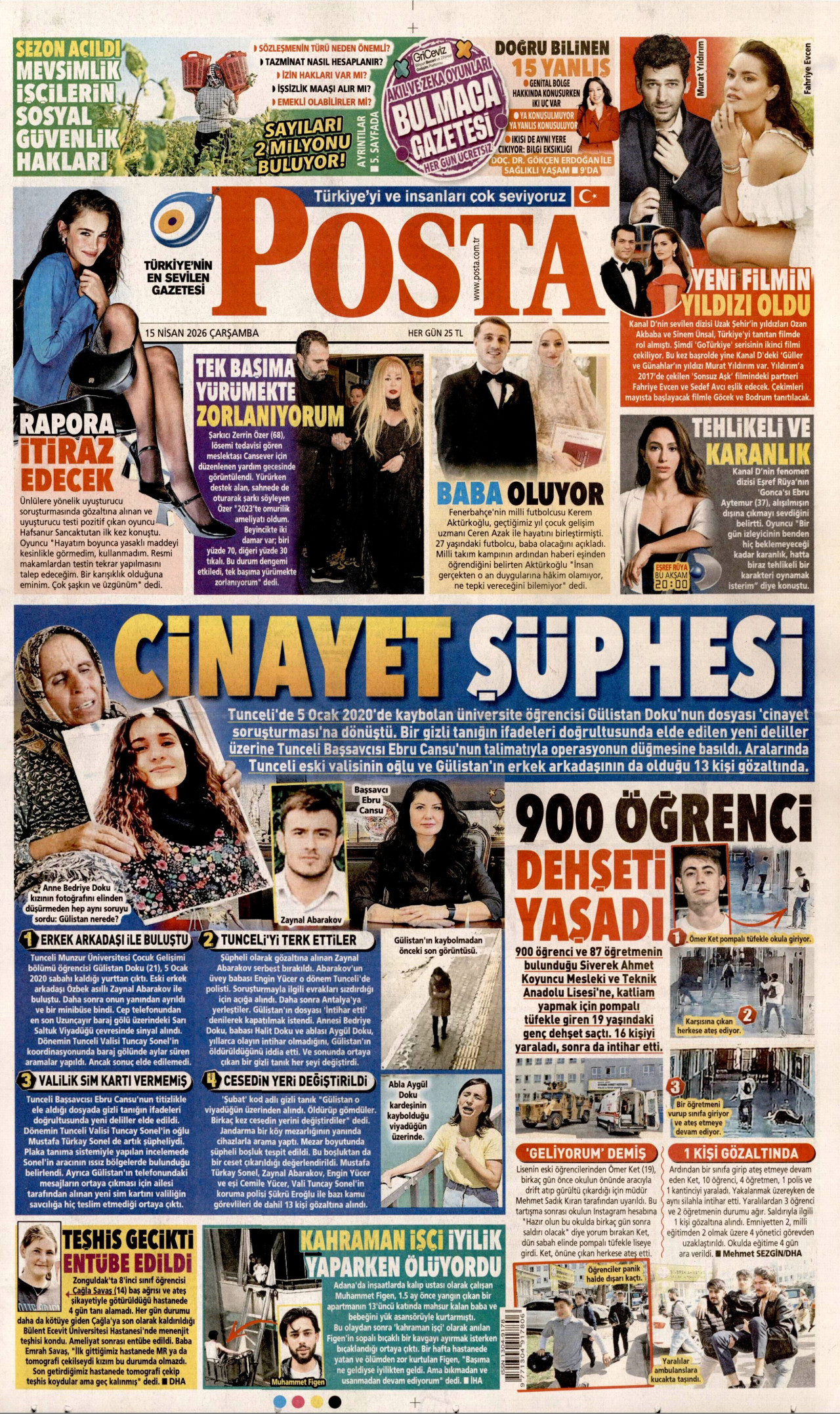 Posta Gazetesi Manşeti - 15 Nisan 2026 Birinci Sayfa