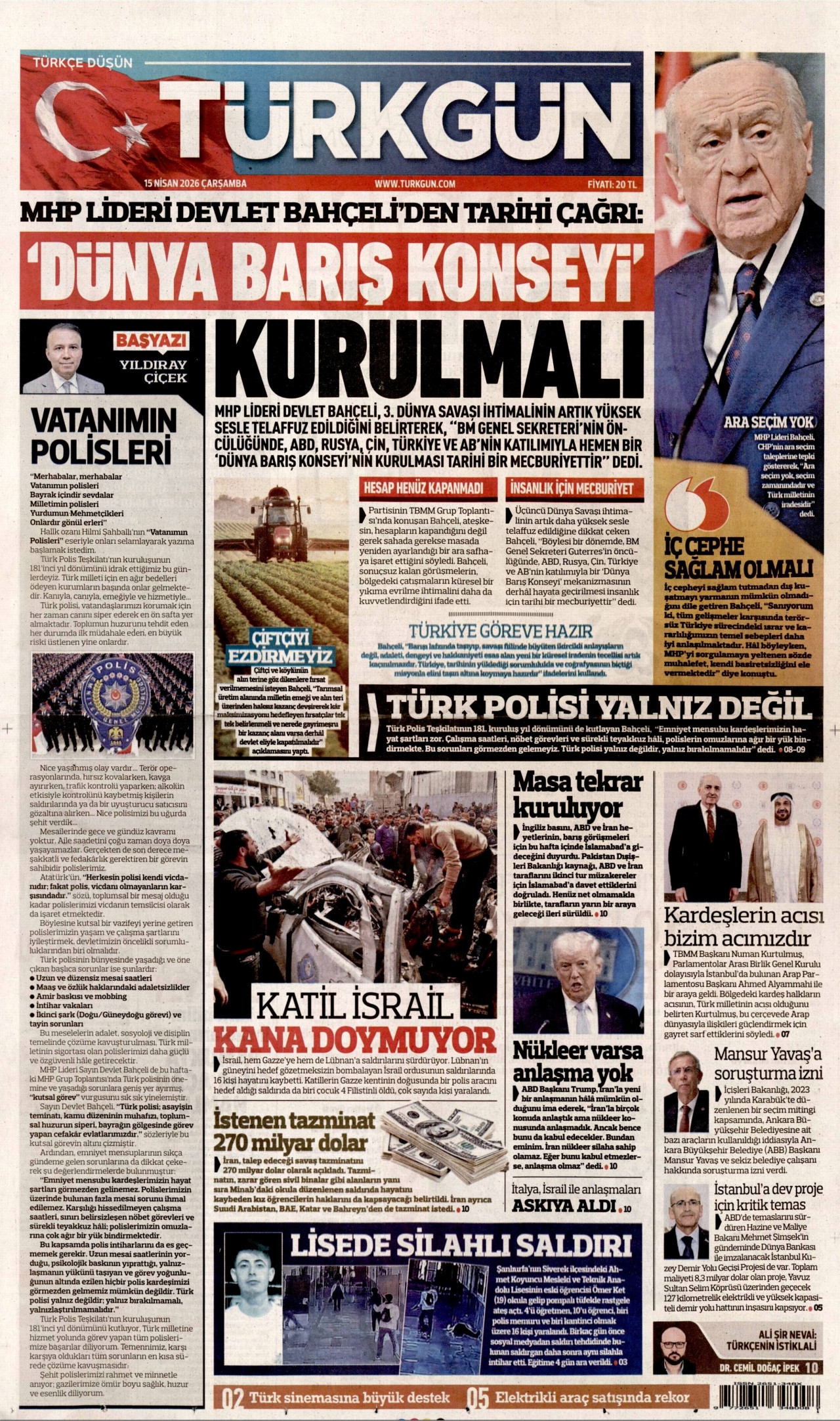 Türkgün Gazetesi Manşeti - 15.04.2026