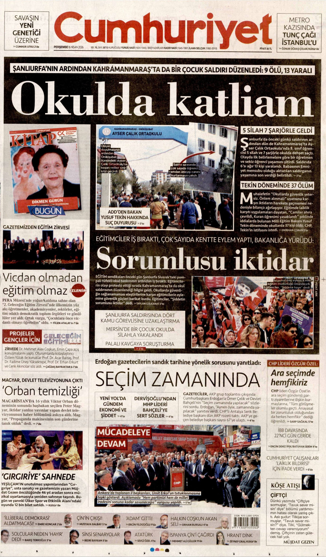 Cumhuriyet Gazetesi Manşeti