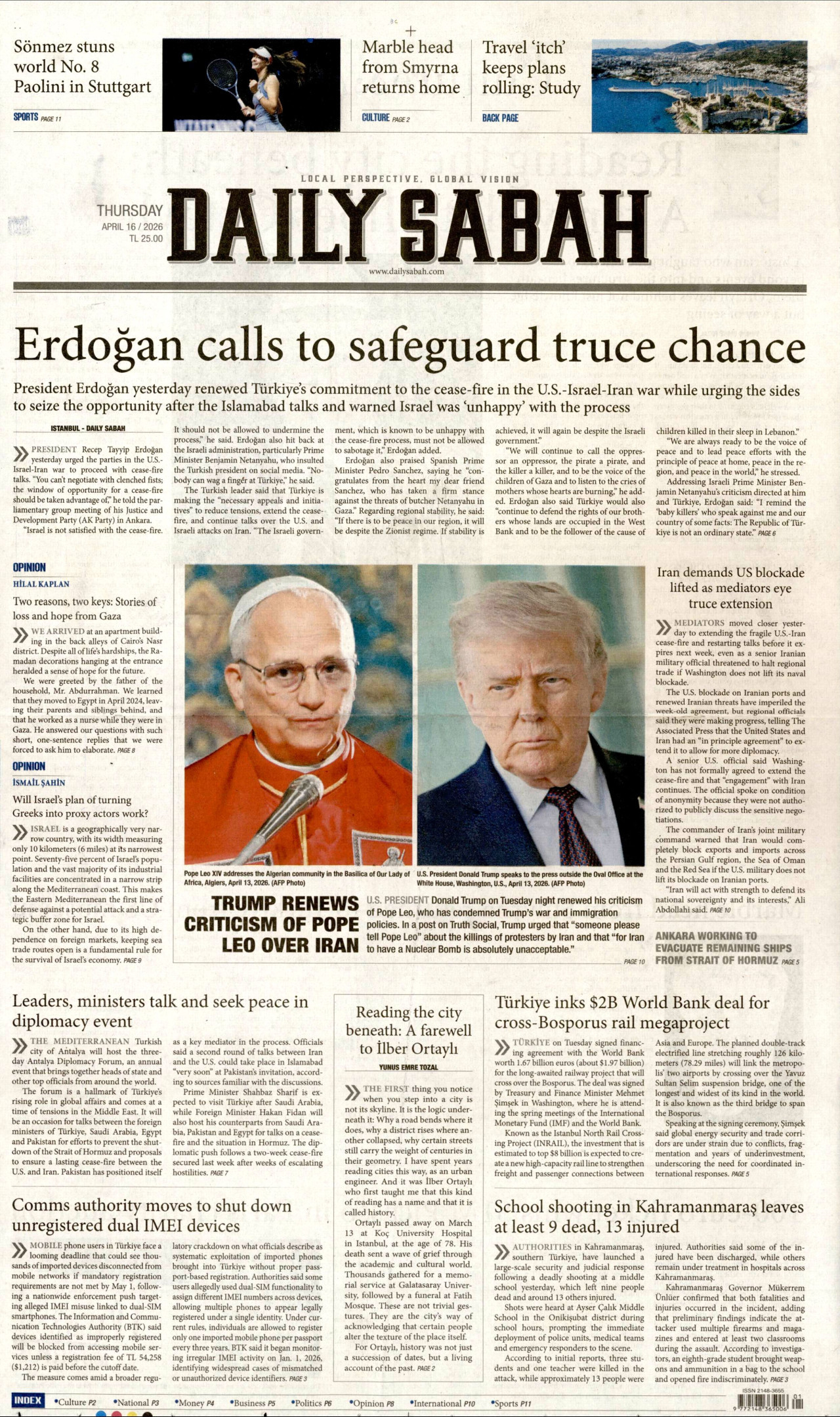 Daily Sabah Gazetesi Manşeti