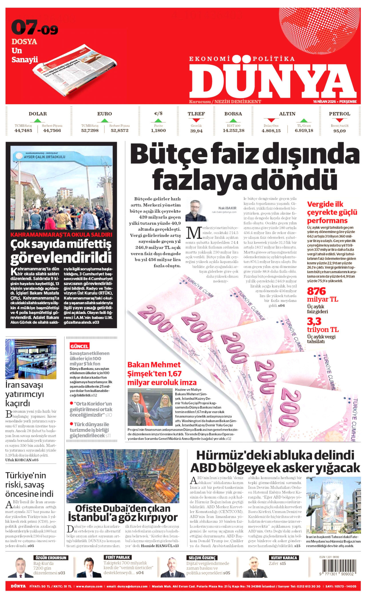 Dünya Gazetesi Manşeti