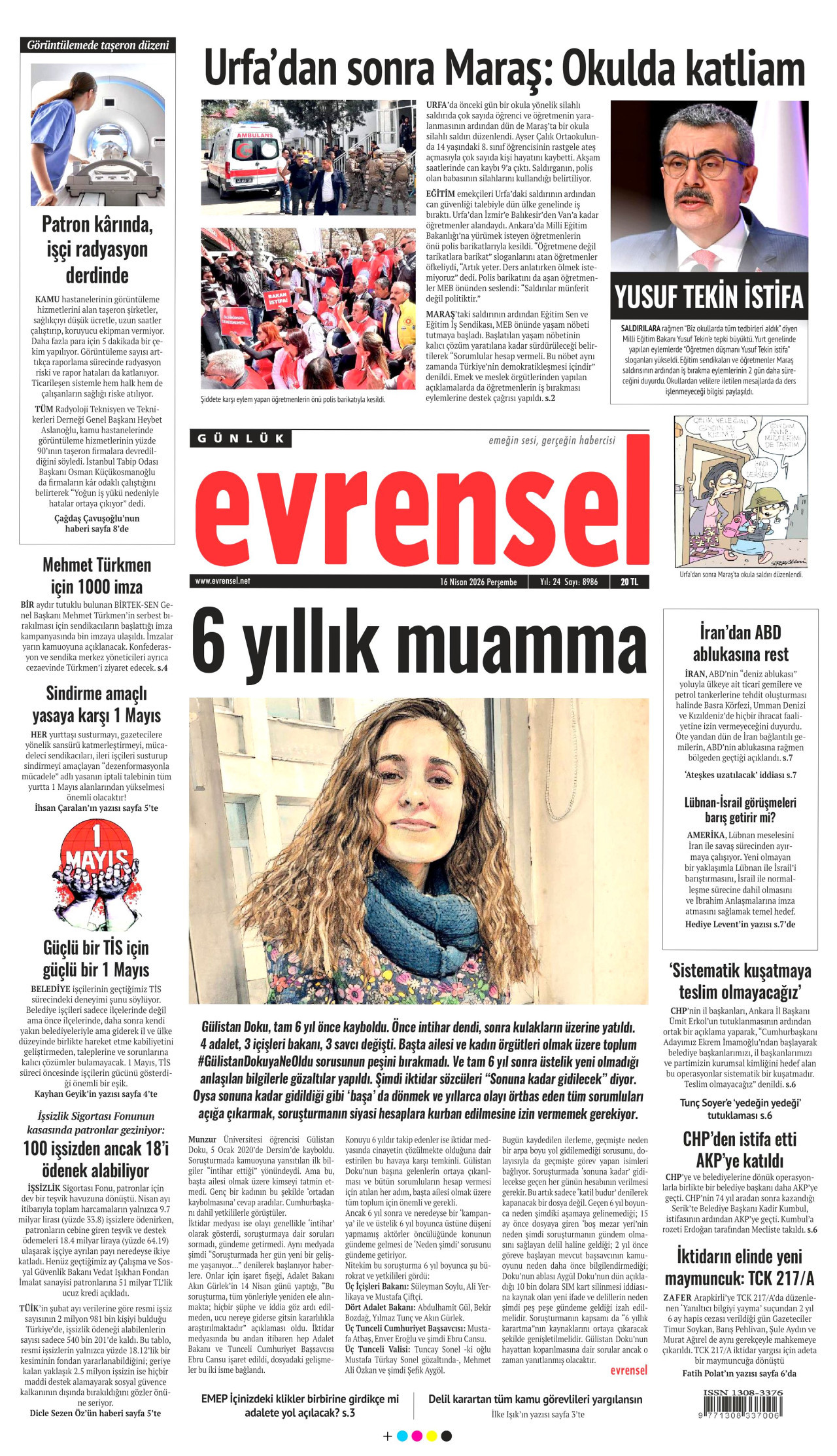Evrensel Gazetesi Manşeti