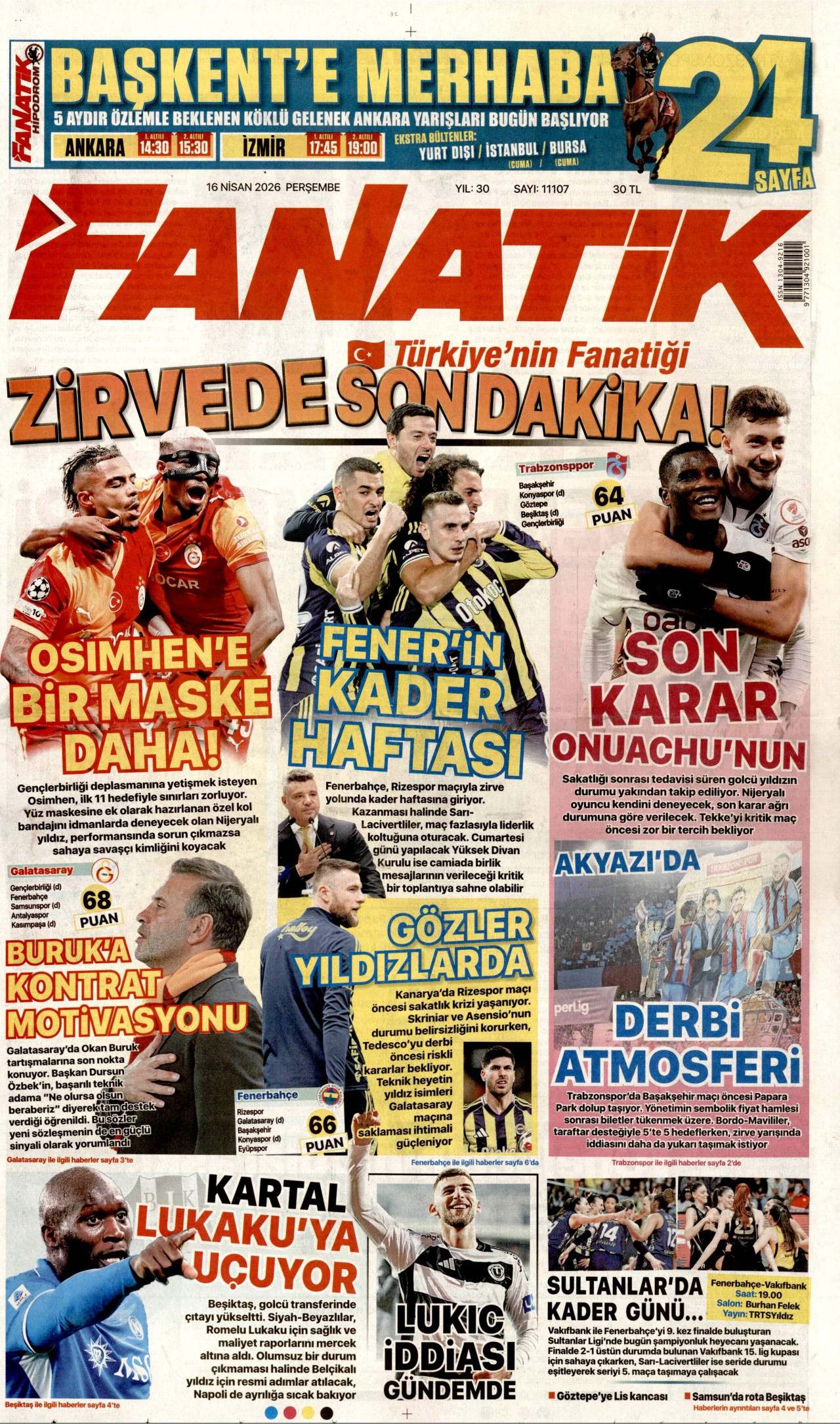Fanatik Gazetesi Manşeti