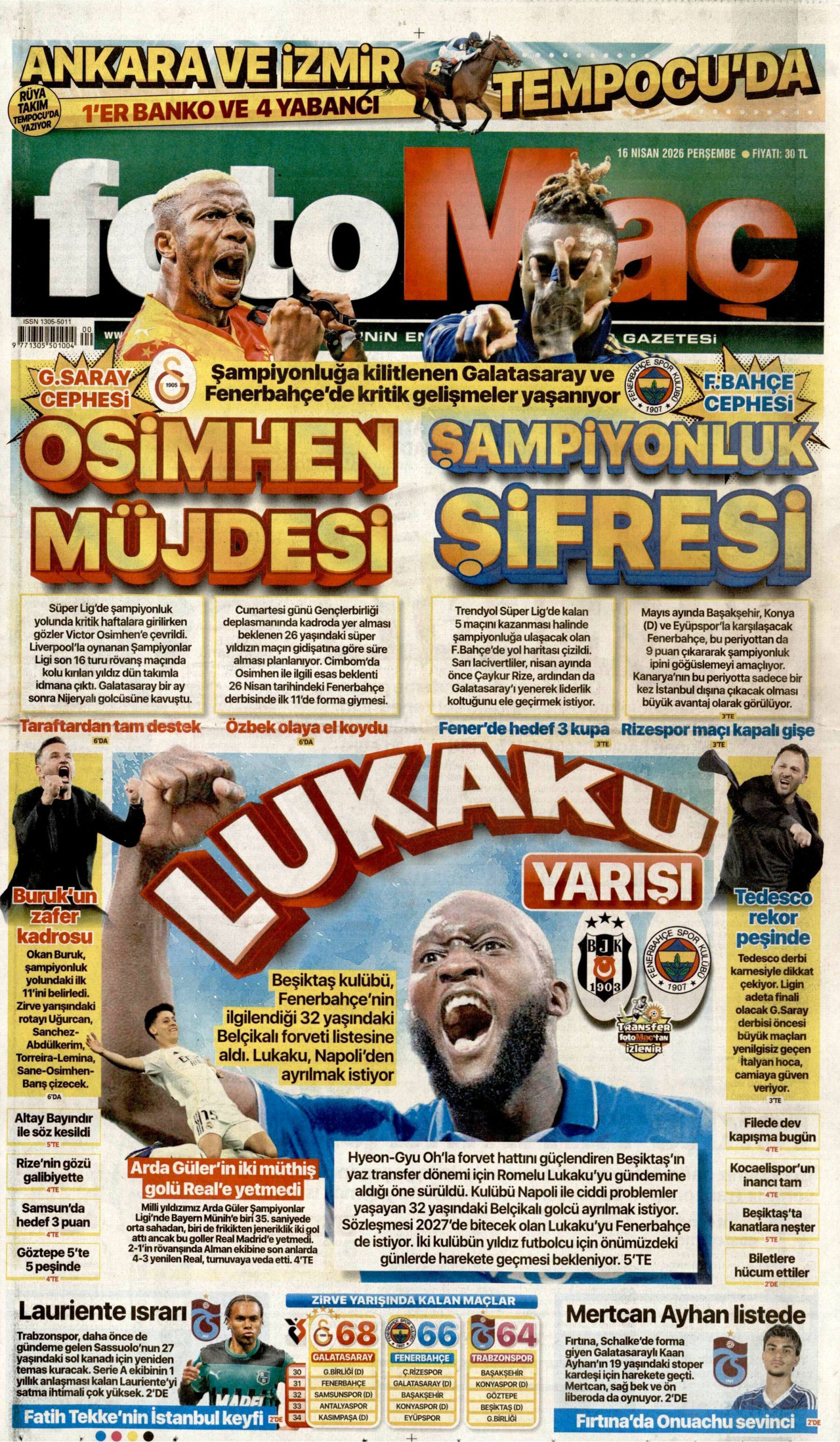 Fotomaç Gazetesi Manşeti