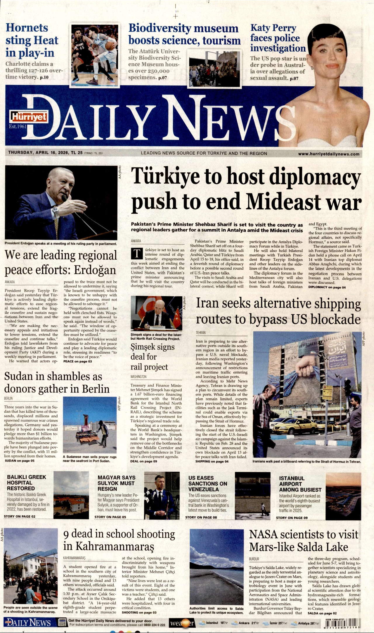 Hürriyet Daily News Gazetesi Manşeti