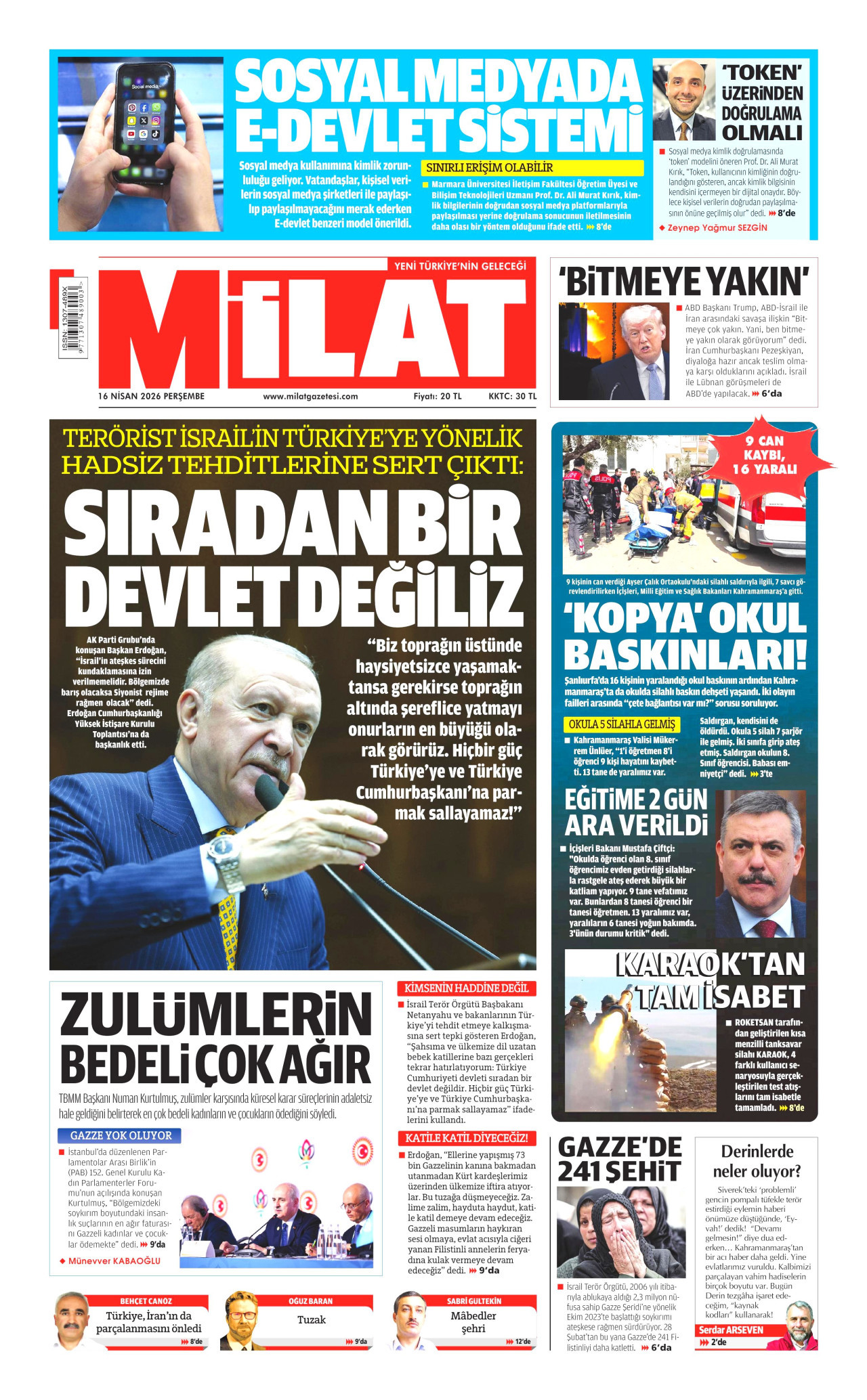 Milat Gazetesi Manşeti
