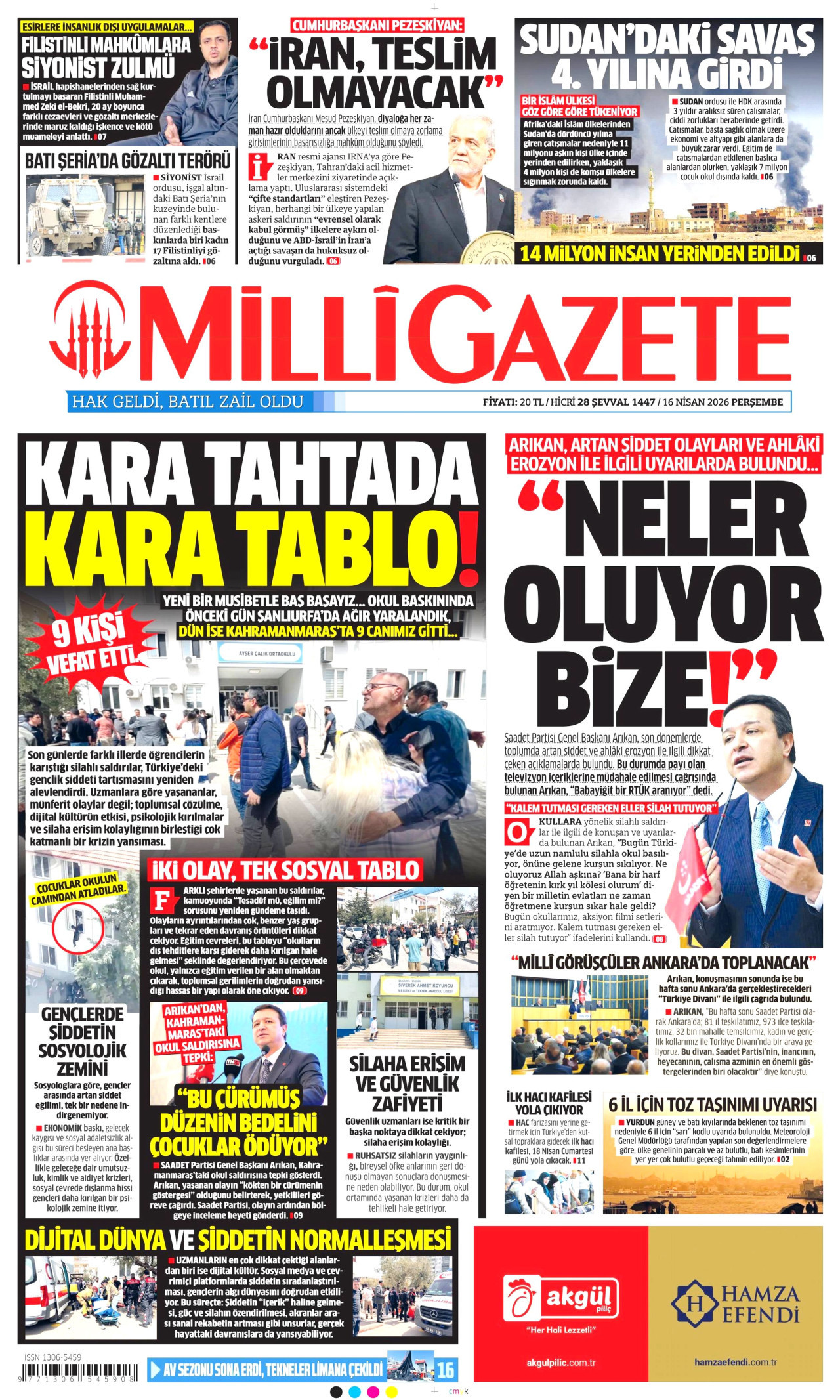 Milli Gazete Gazetesi Manşeti