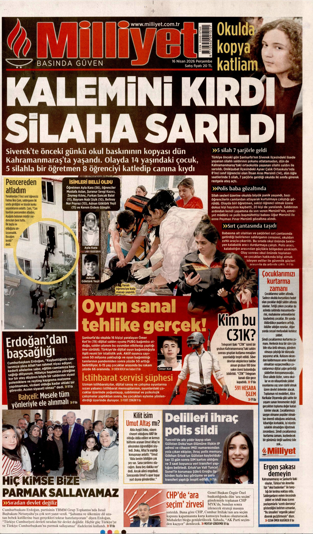 Milliyet Gazetesi Manşeti
