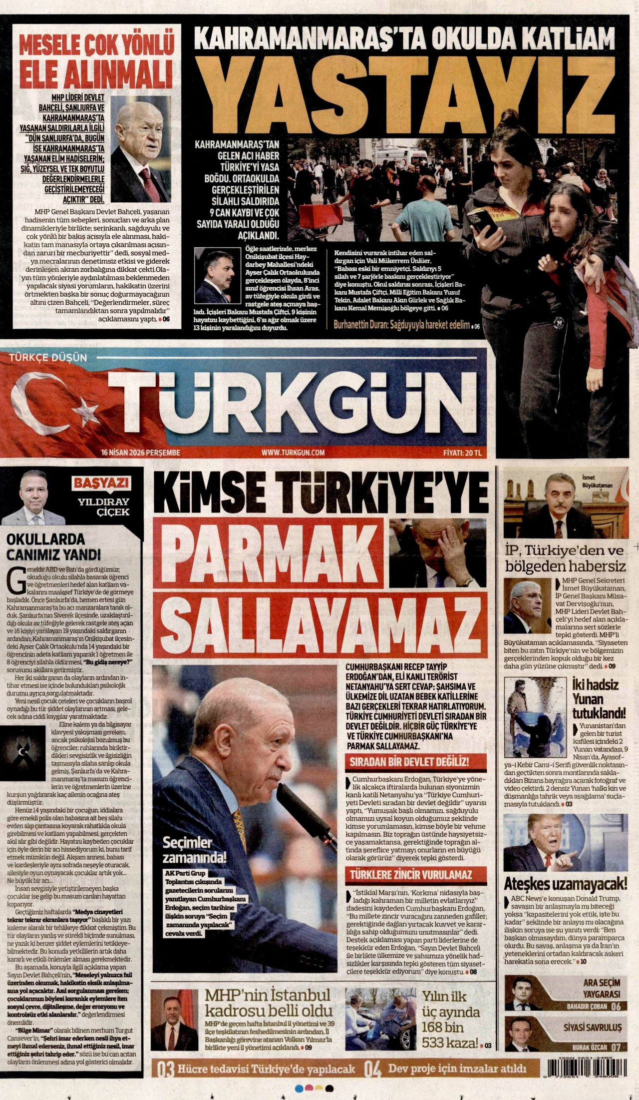 Türkgün Gazetesi Manşeti