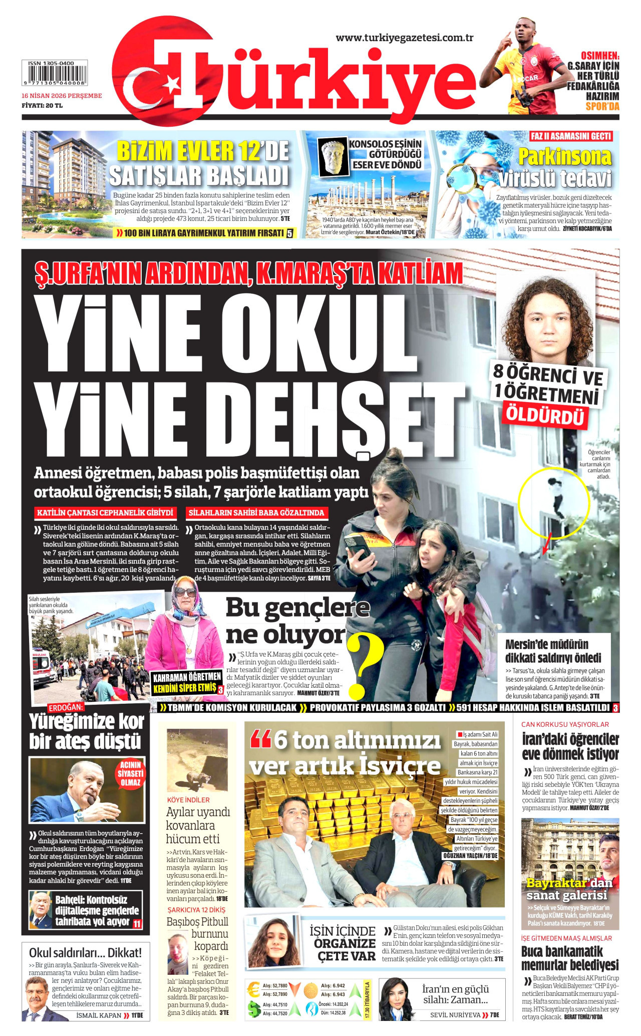 Türkiye Gazetesi Gazetesi Manşeti