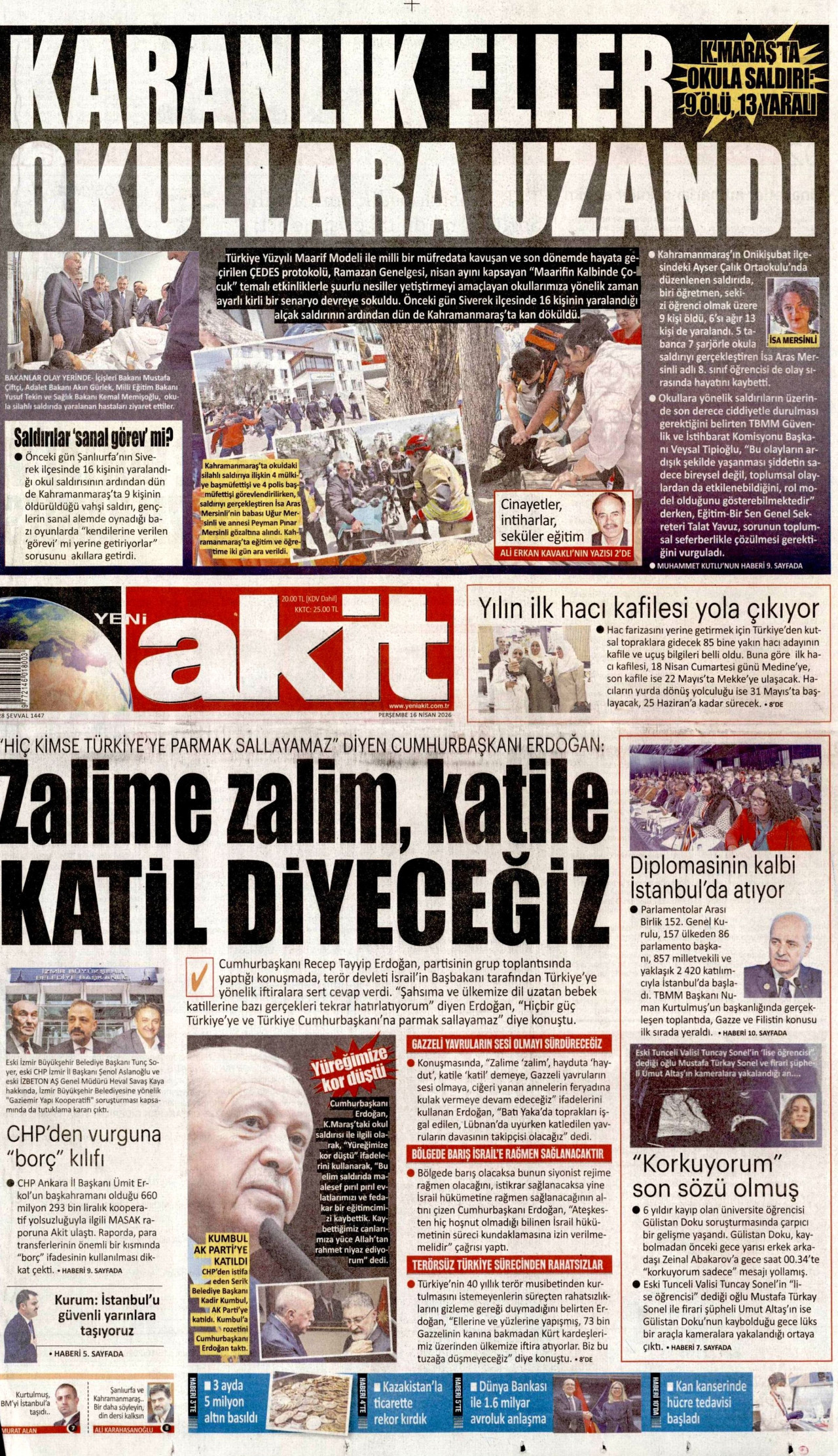 Yeni Akit Gazetesi Manşeti