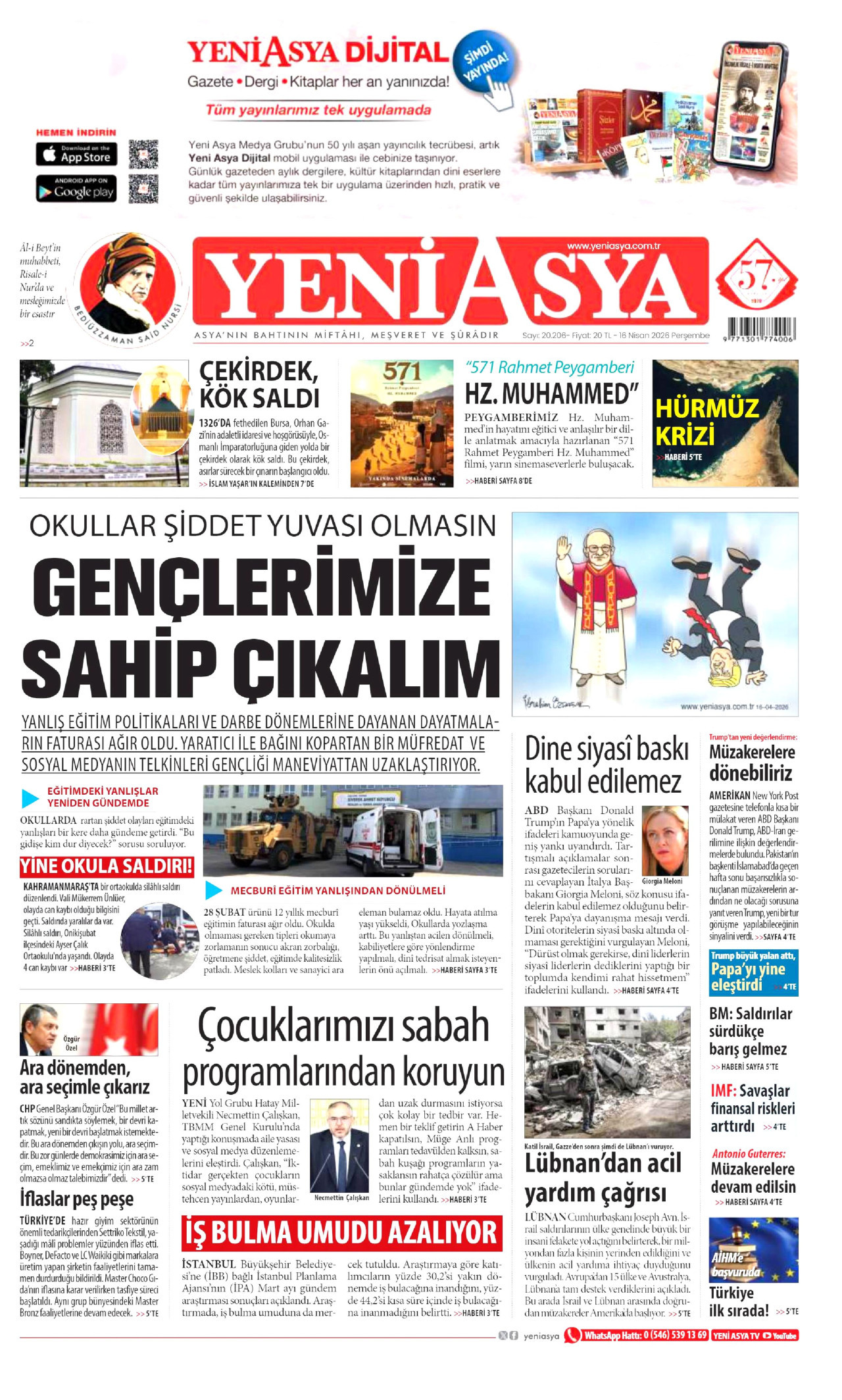 Yeni Asya Gazetesi Manşeti