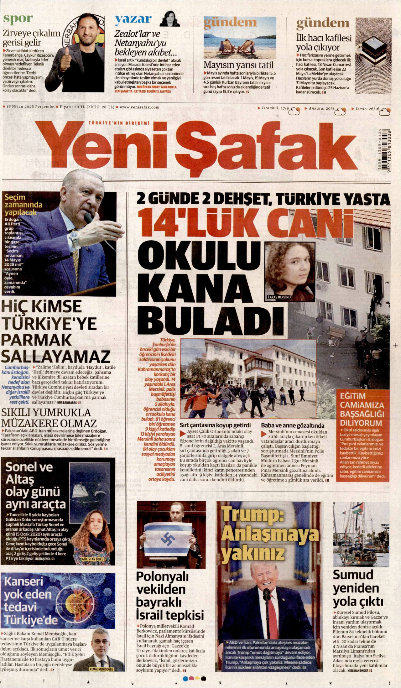 Yeni Şafak Gazetesi Manşeti