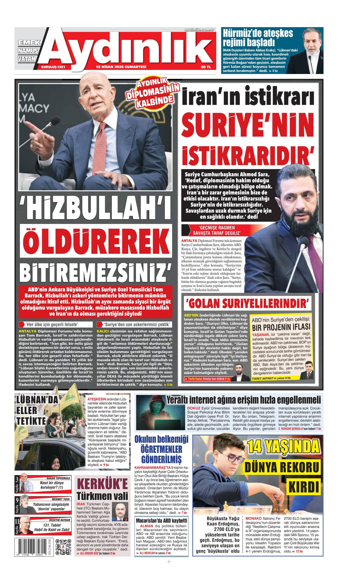 Aydınlık Gazetesi Manşet