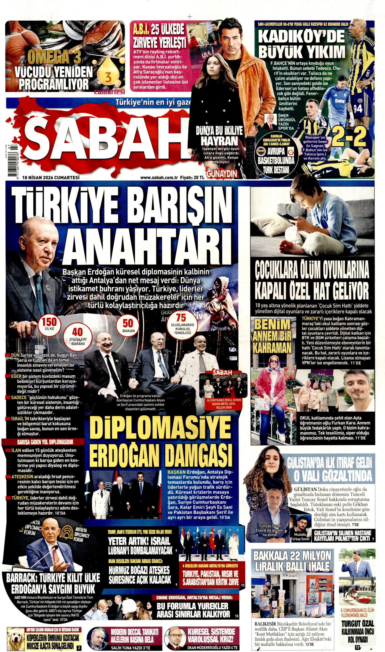 Sabah Gazetesi Manşeti - 18.04.2026