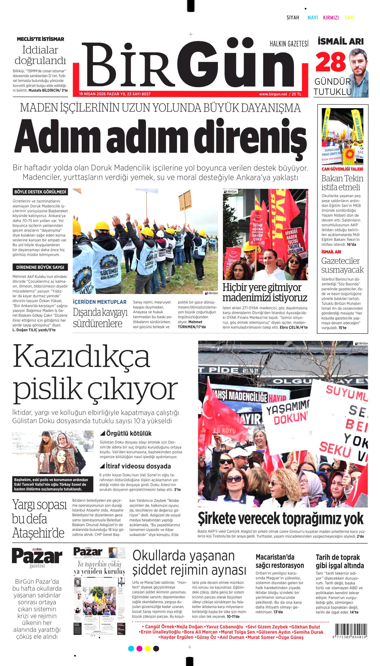 BirGün Gazetesi Manşeti - 19 Nisan 2026 Birinci Sayfa