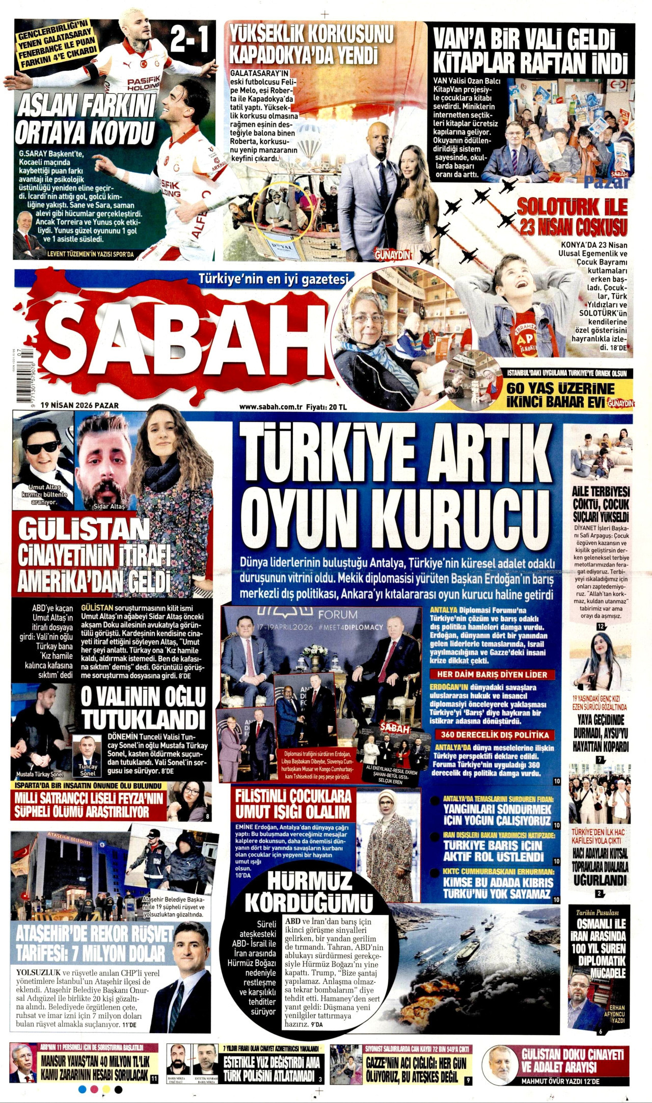 Sabah Gazetesi Manşeti - 19.04.2026