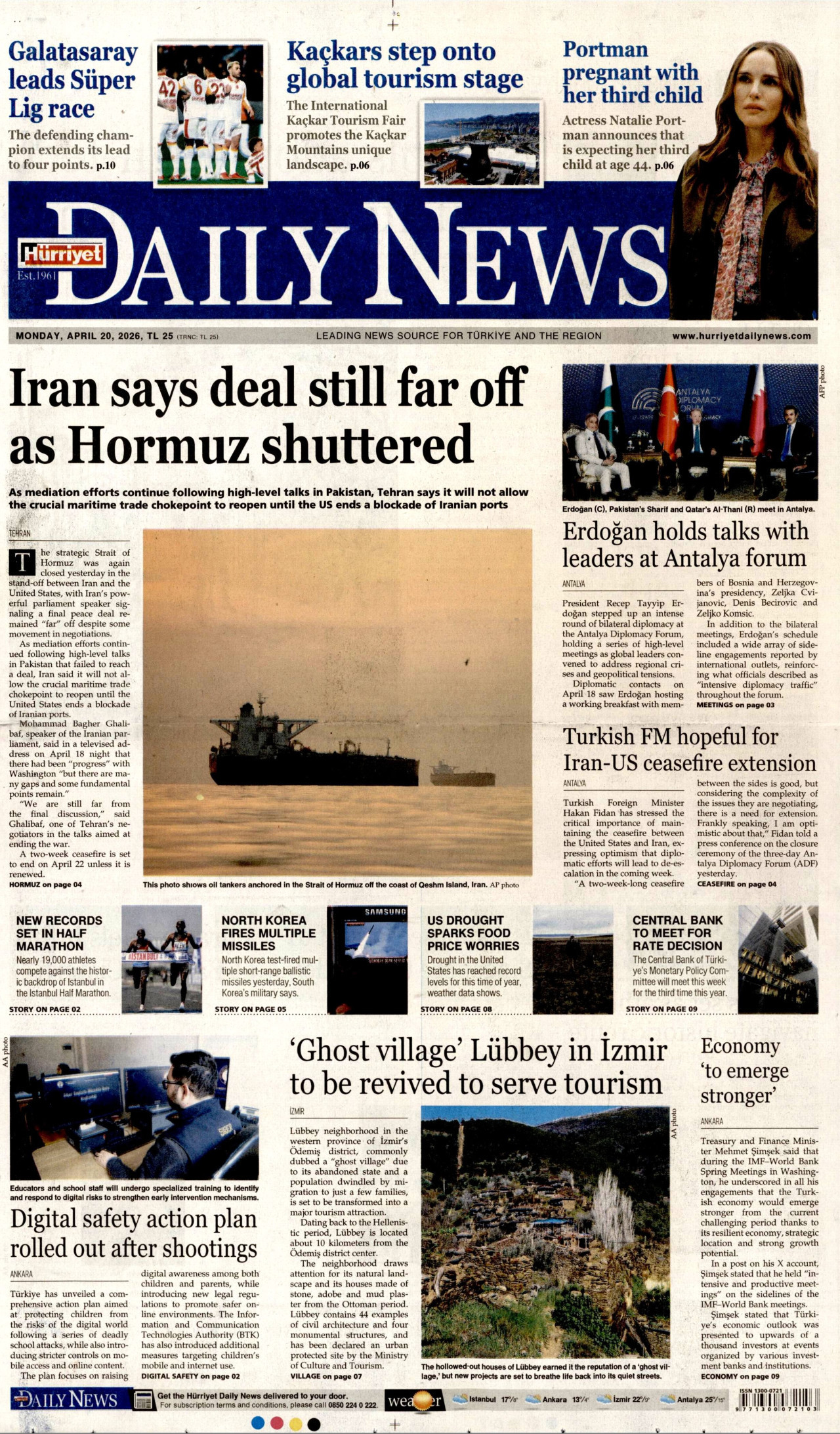 Hürriyet Daily News Gazetesi Manşeti - 20.04.2026