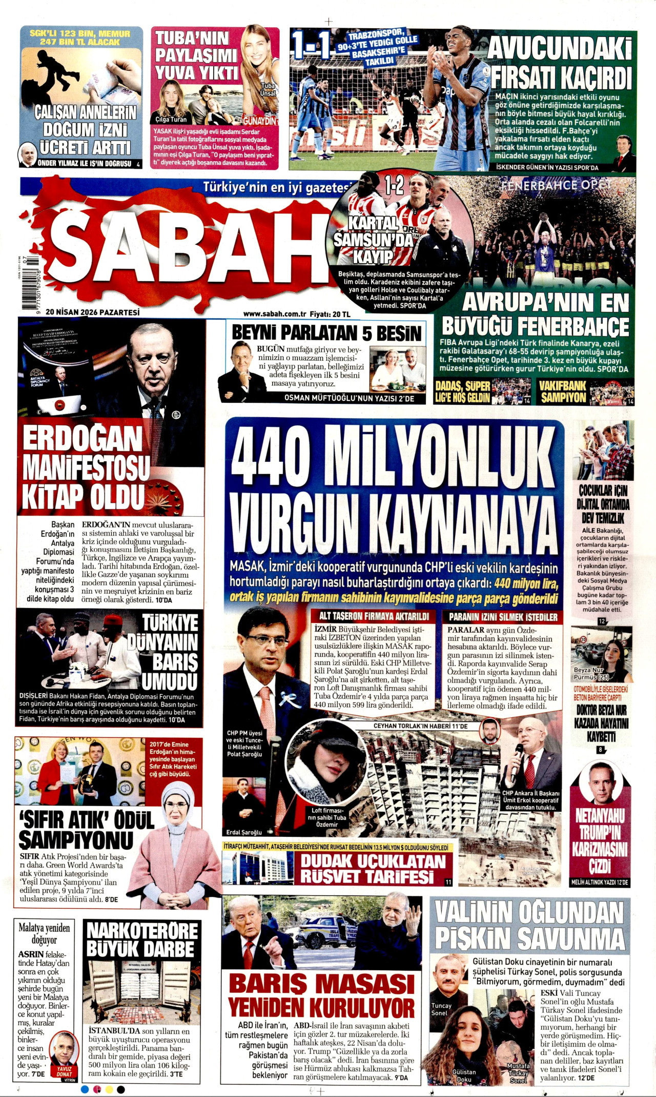 Sabah Gazetesi Manşeti - 20.04.2026
