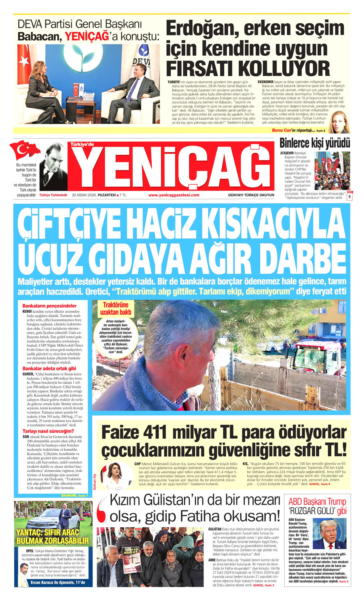 Yeniçağ Gazetesi Manşeti - 11 Mayıs 2026 Birinci Sayfa