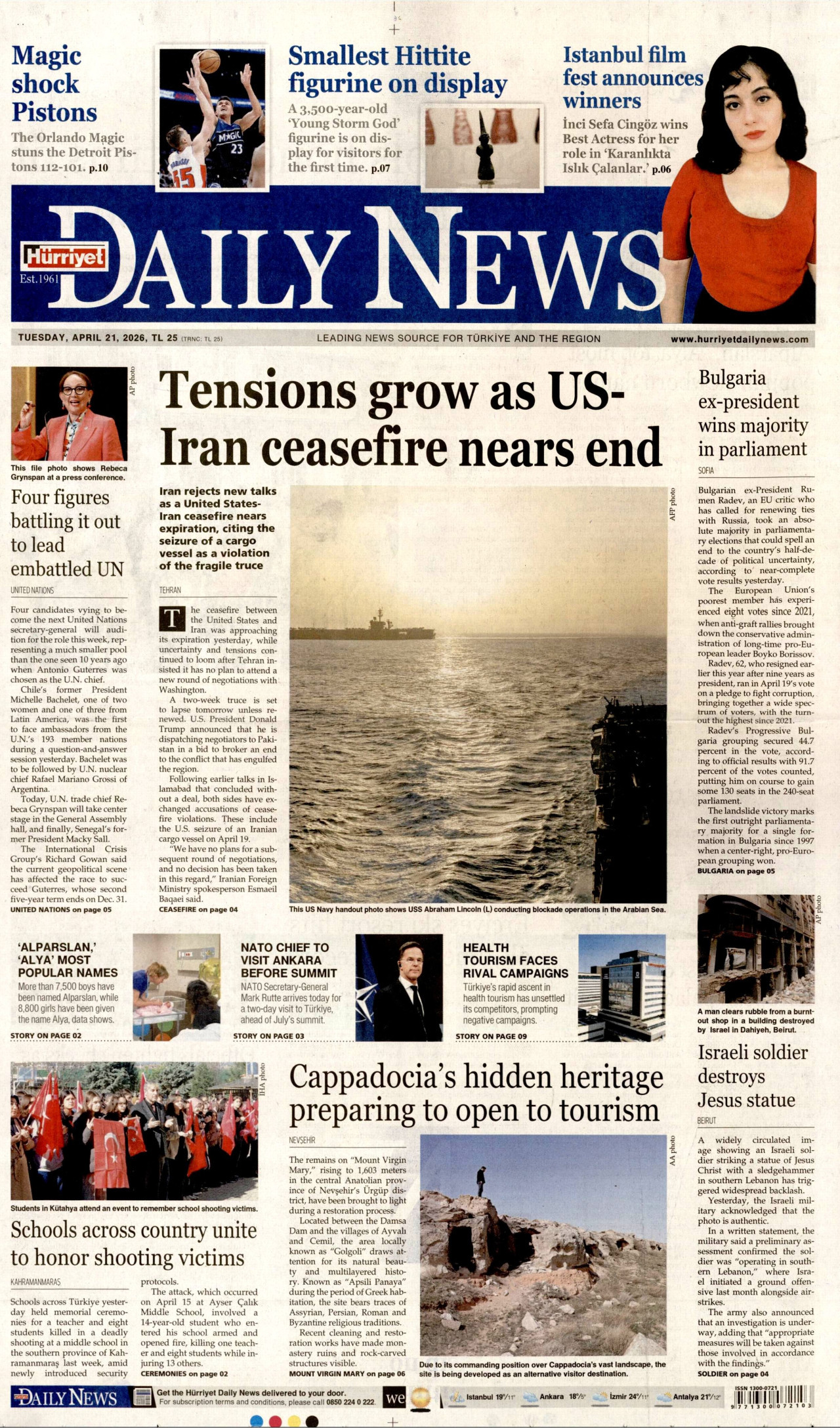 Hürriyet Daily News Gazetesi Manşeti - 21.04.2026